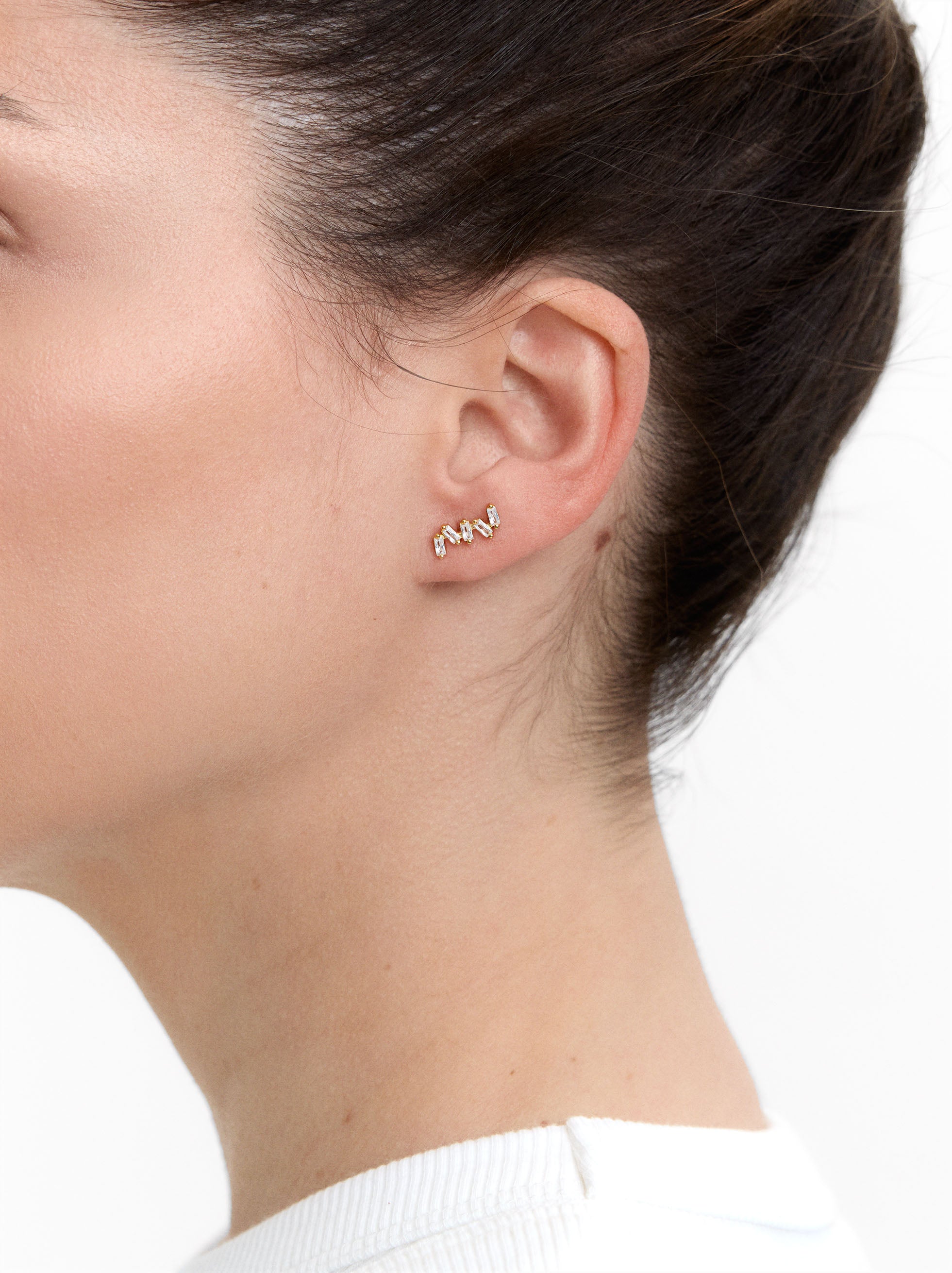 Pendientes Zigzag Con Cristales - Plata De Ley 925