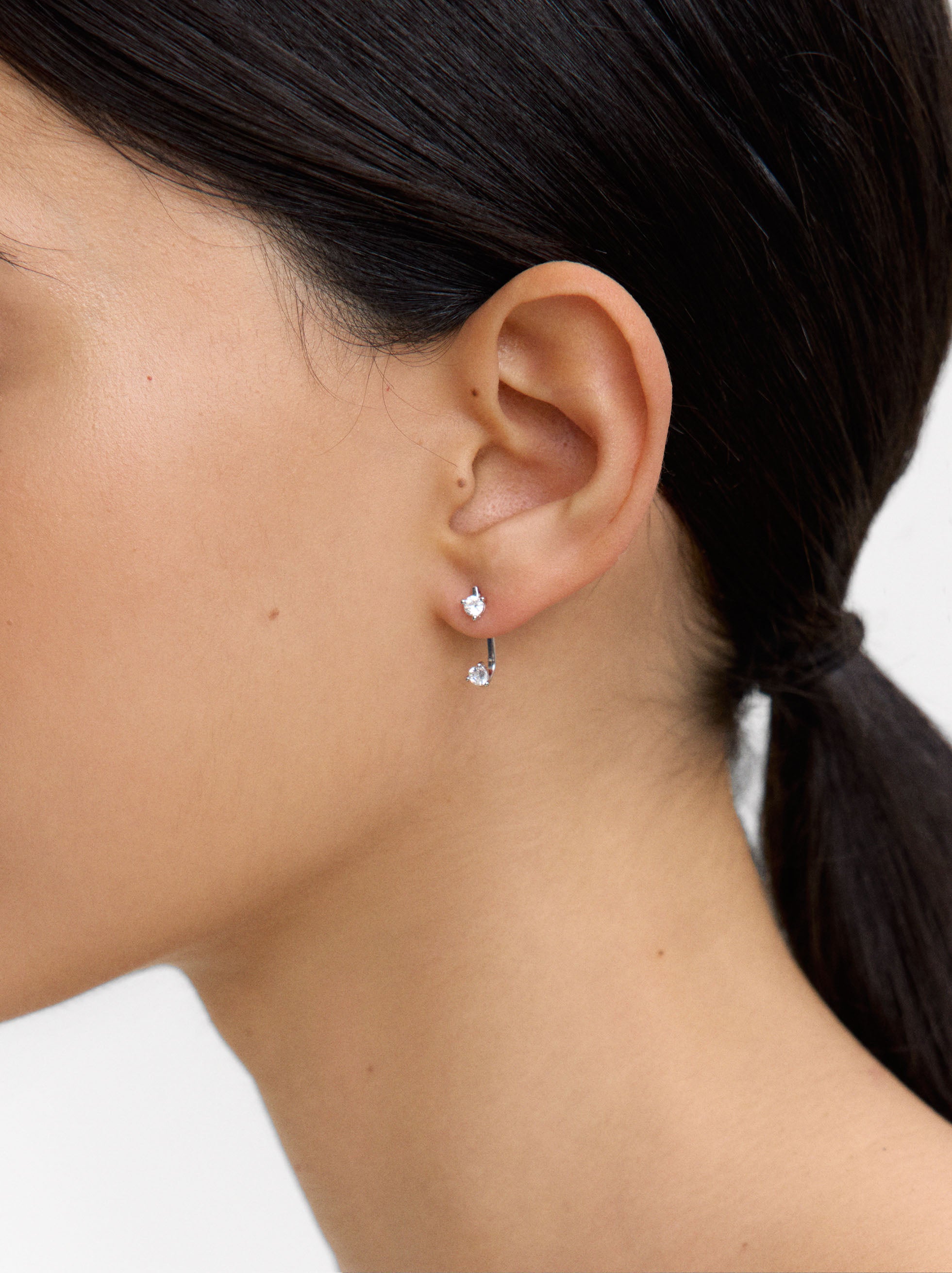 Pendientes Ear Jacket Con Circonitas - Plata De Ley 925