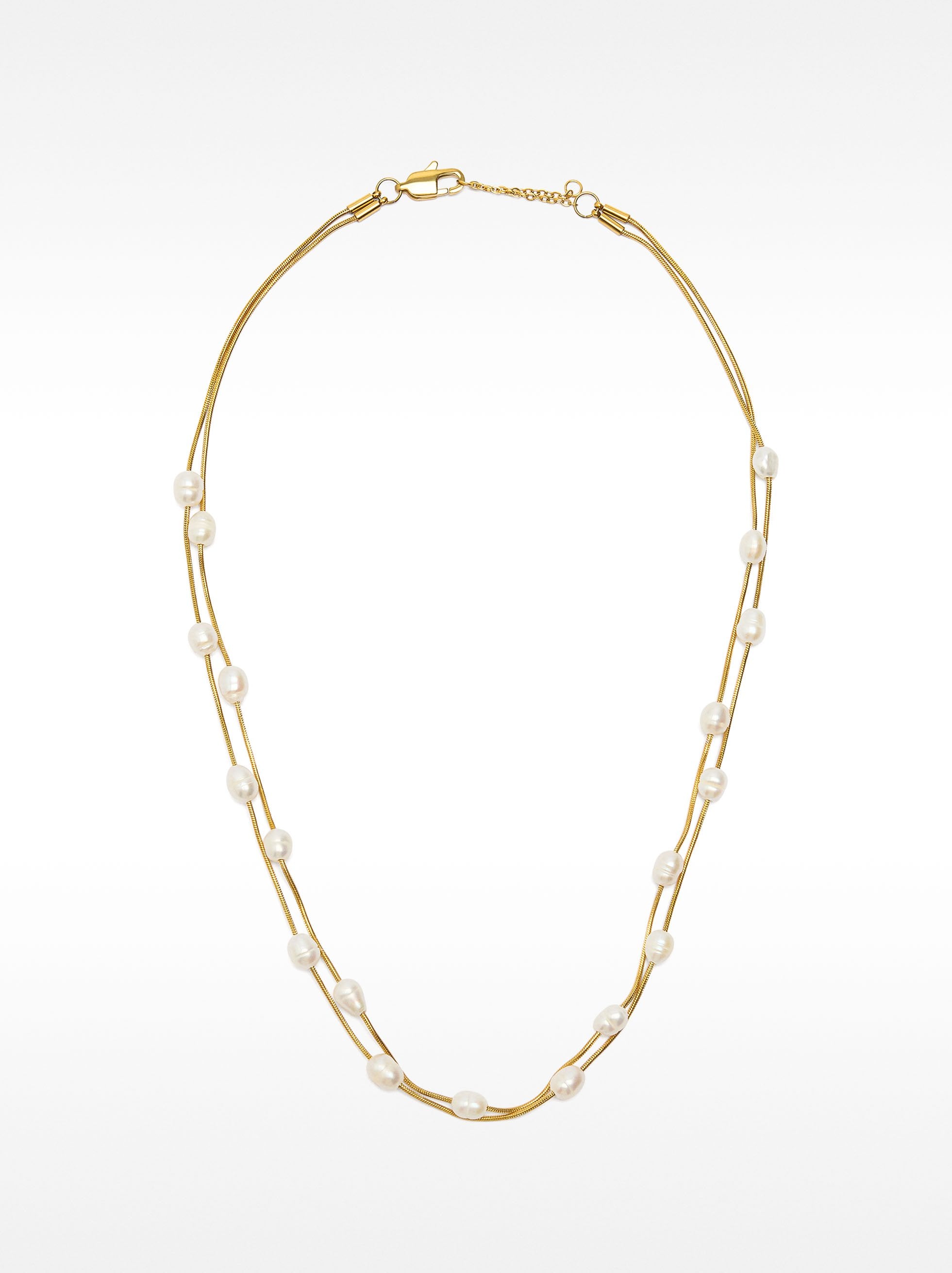 Collar Doble Con Perlas De Agua Dulce - Acero Inoxidable