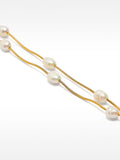 Pulsera Doble Con Perlas De Agua Dulce - Acero Inoxidable