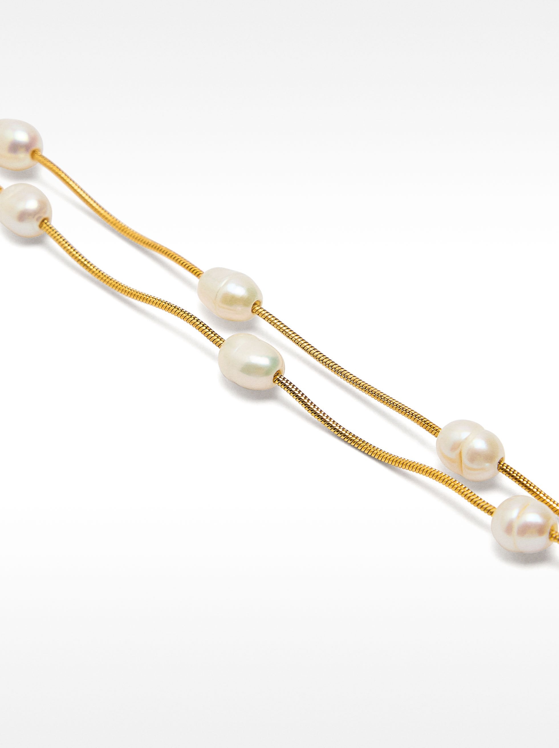 Pulsera Doble Con Perlas De Agua Dulce - Acero Inoxidable