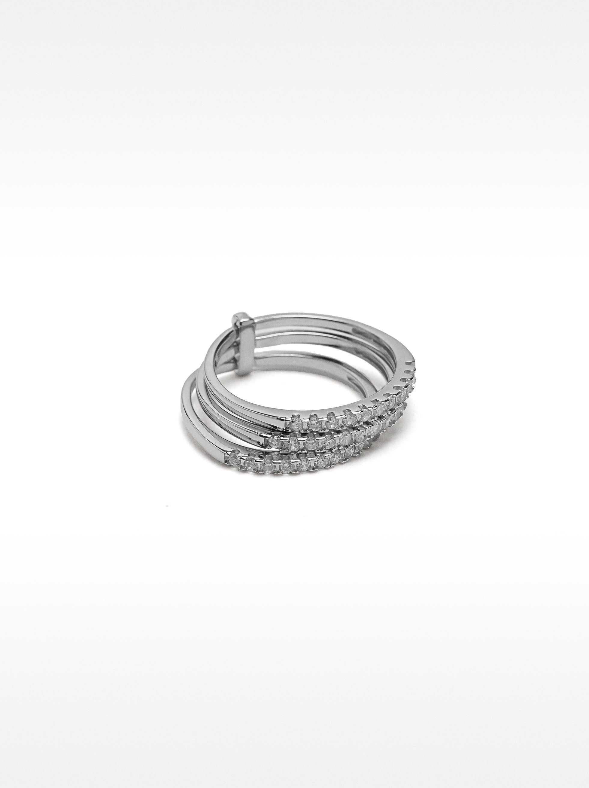 Anillo Triple Con Circonitas - Plata De Ley 925