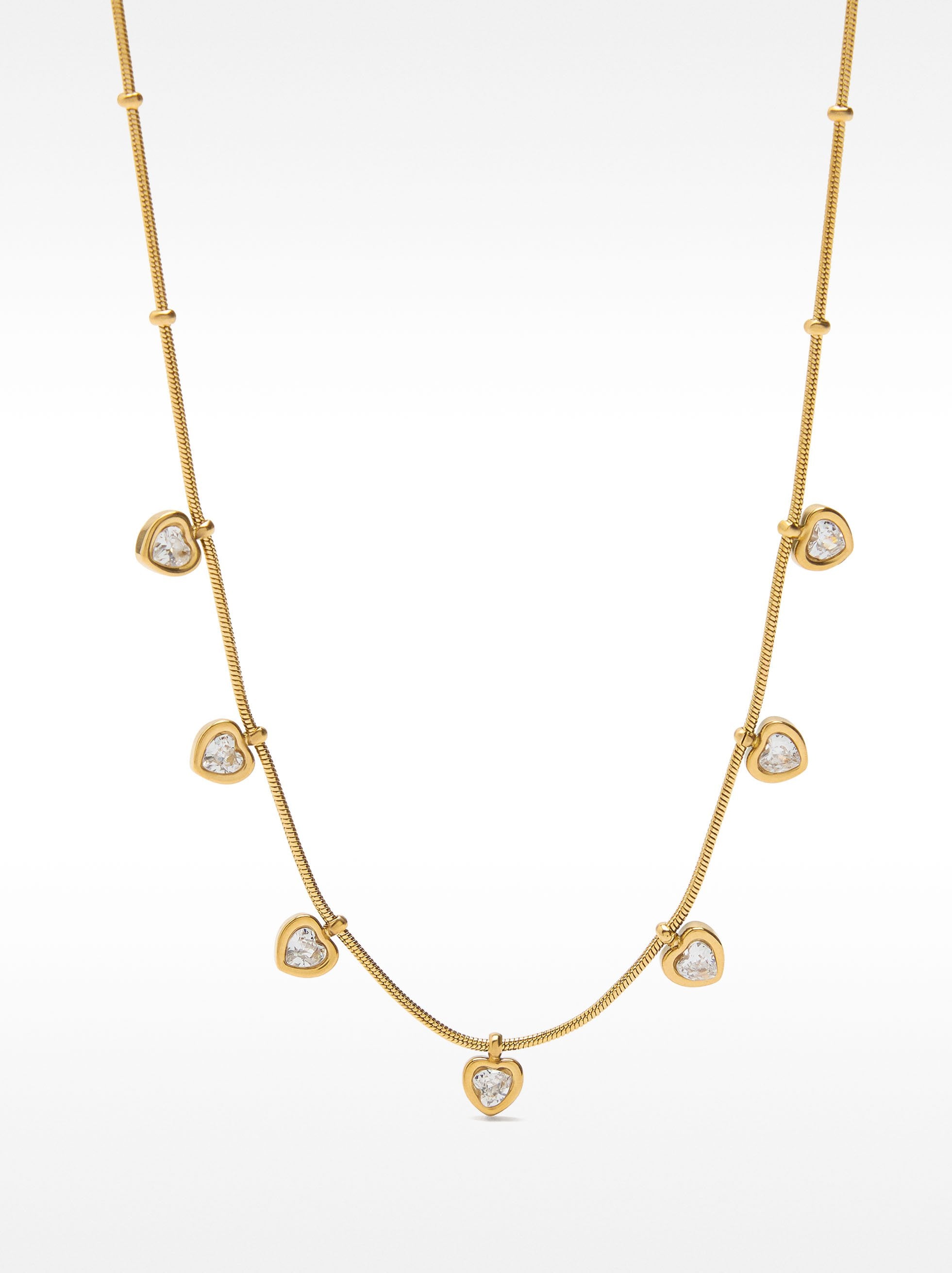 Collar De Corazones Con Cristales - Acero Inoxidable