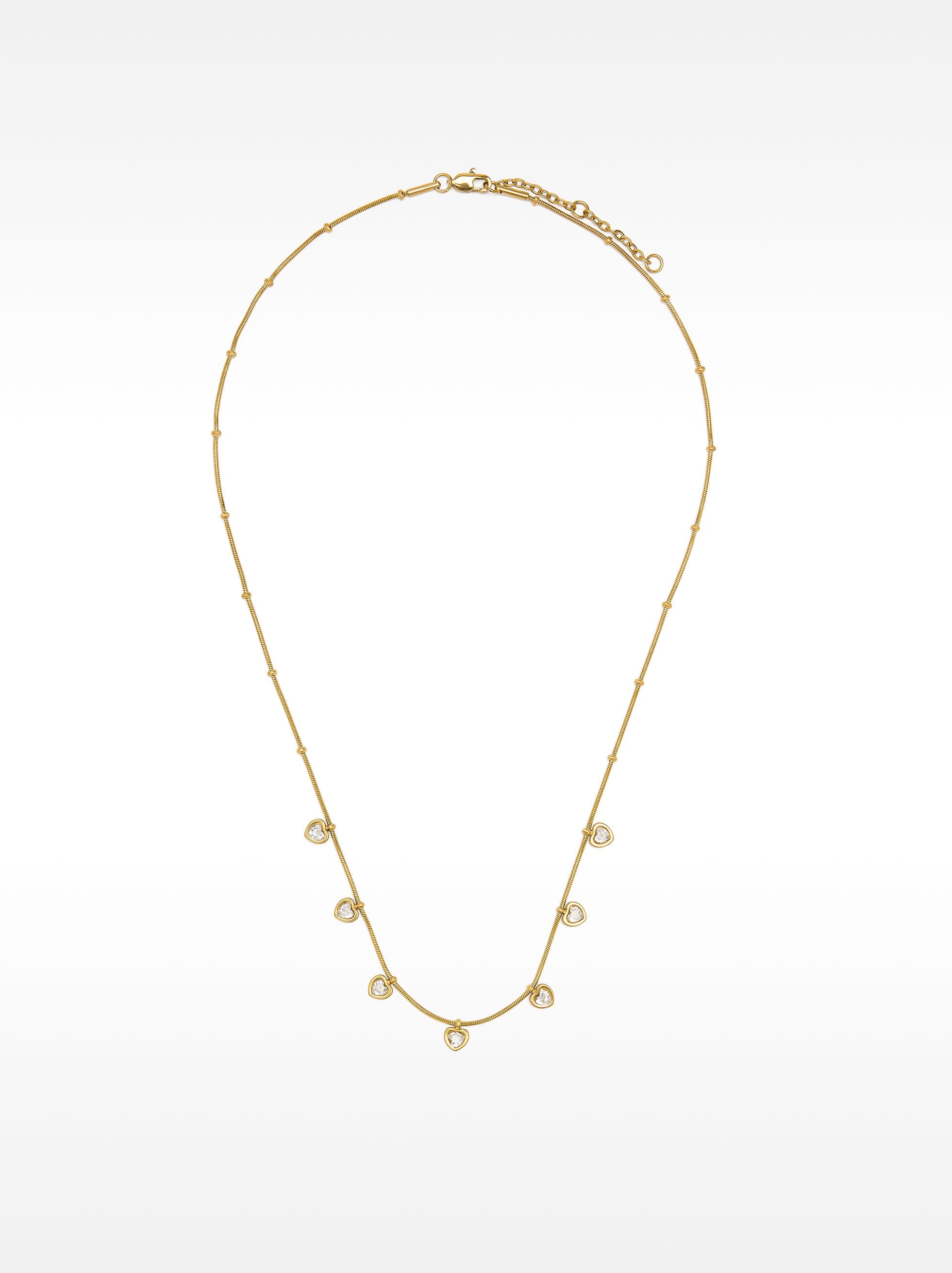 Collar De Corazones Con Cristales - Acero Inoxidable