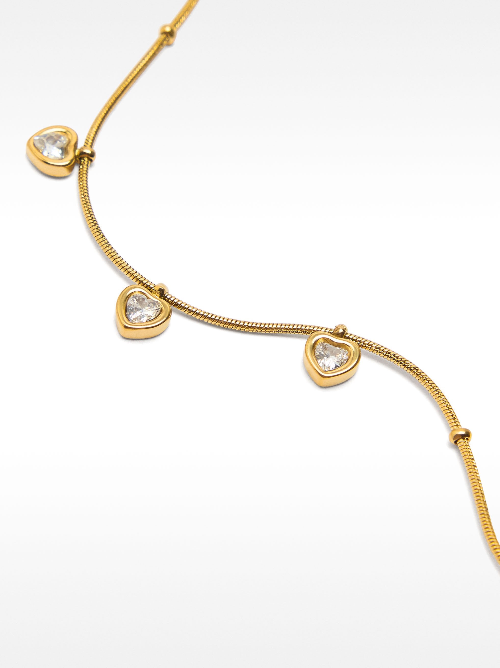 Pulsera De Corazones Con Cristales - Acero Inoxidable