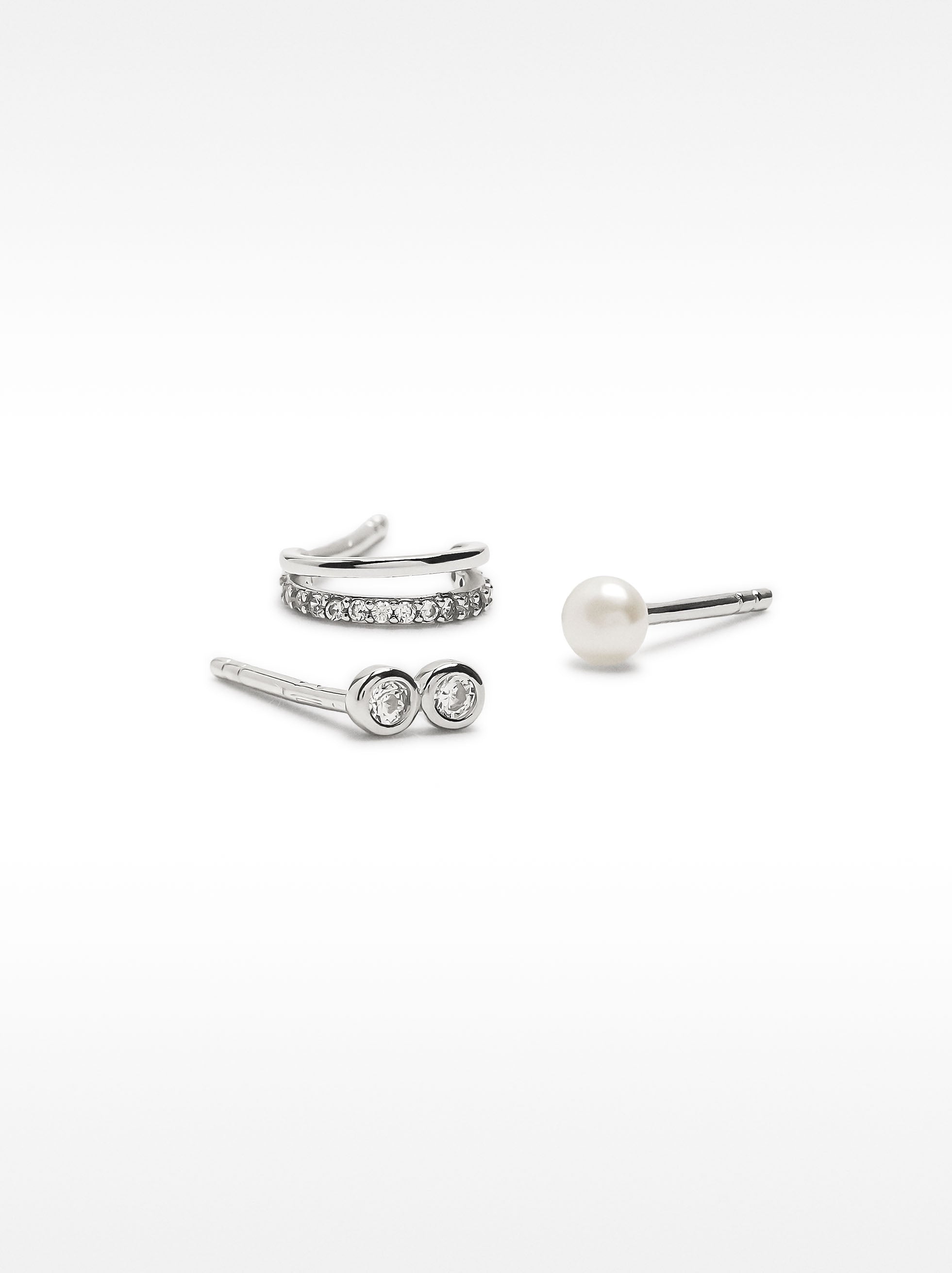 Set De Pendientes Com Perlas De Agua Dulce - Plata De Ley 925