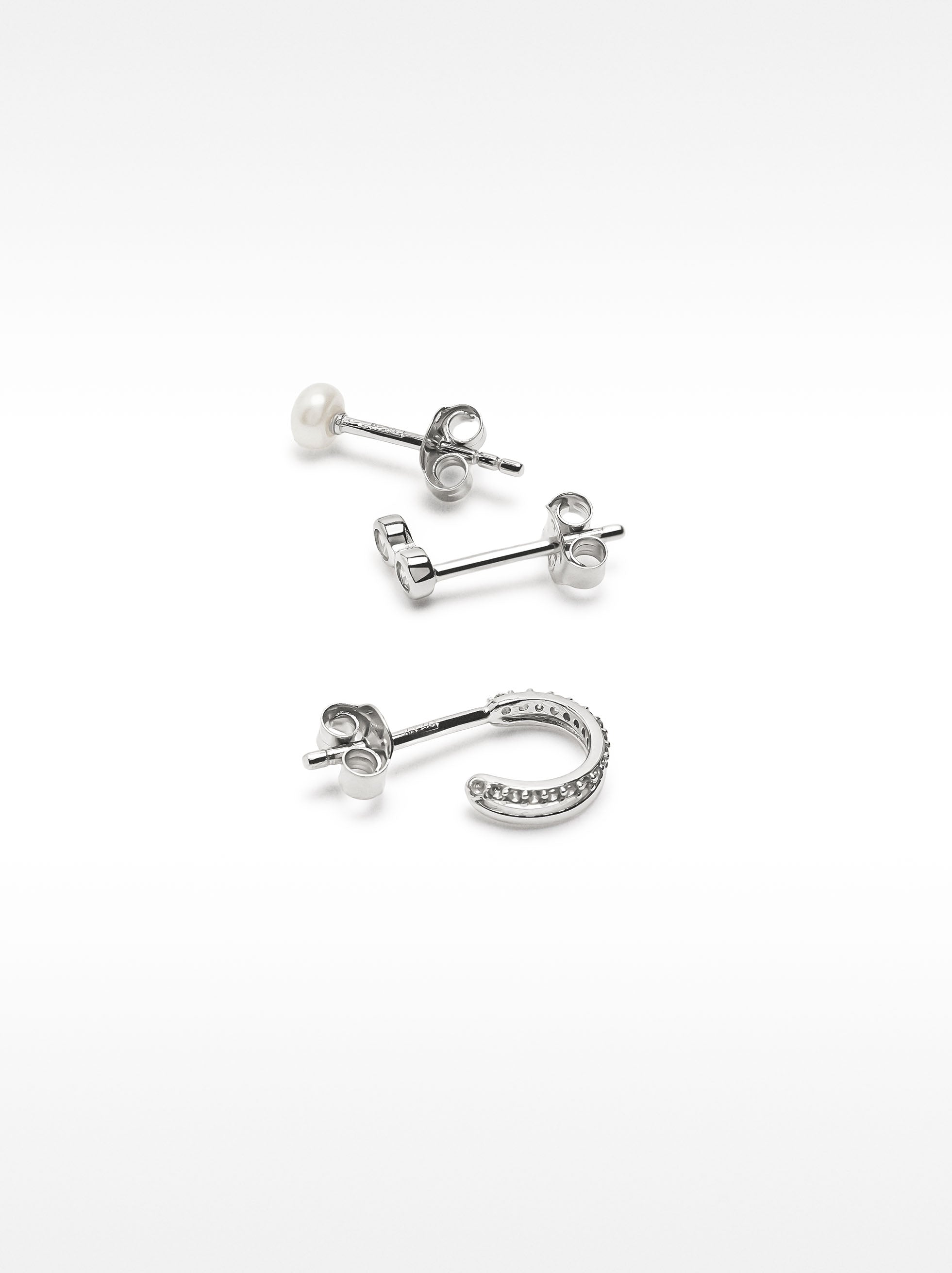 Set De Pendientes Com Perlas De Agua Dulce - Plata De Ley 925