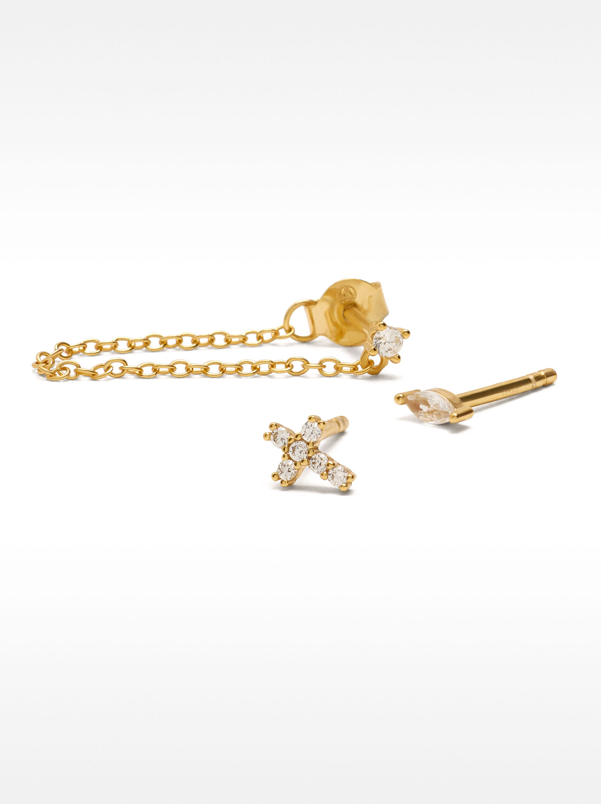 Set De Pendientes Com Circonitas Y Cadena - Plata De Ley 925