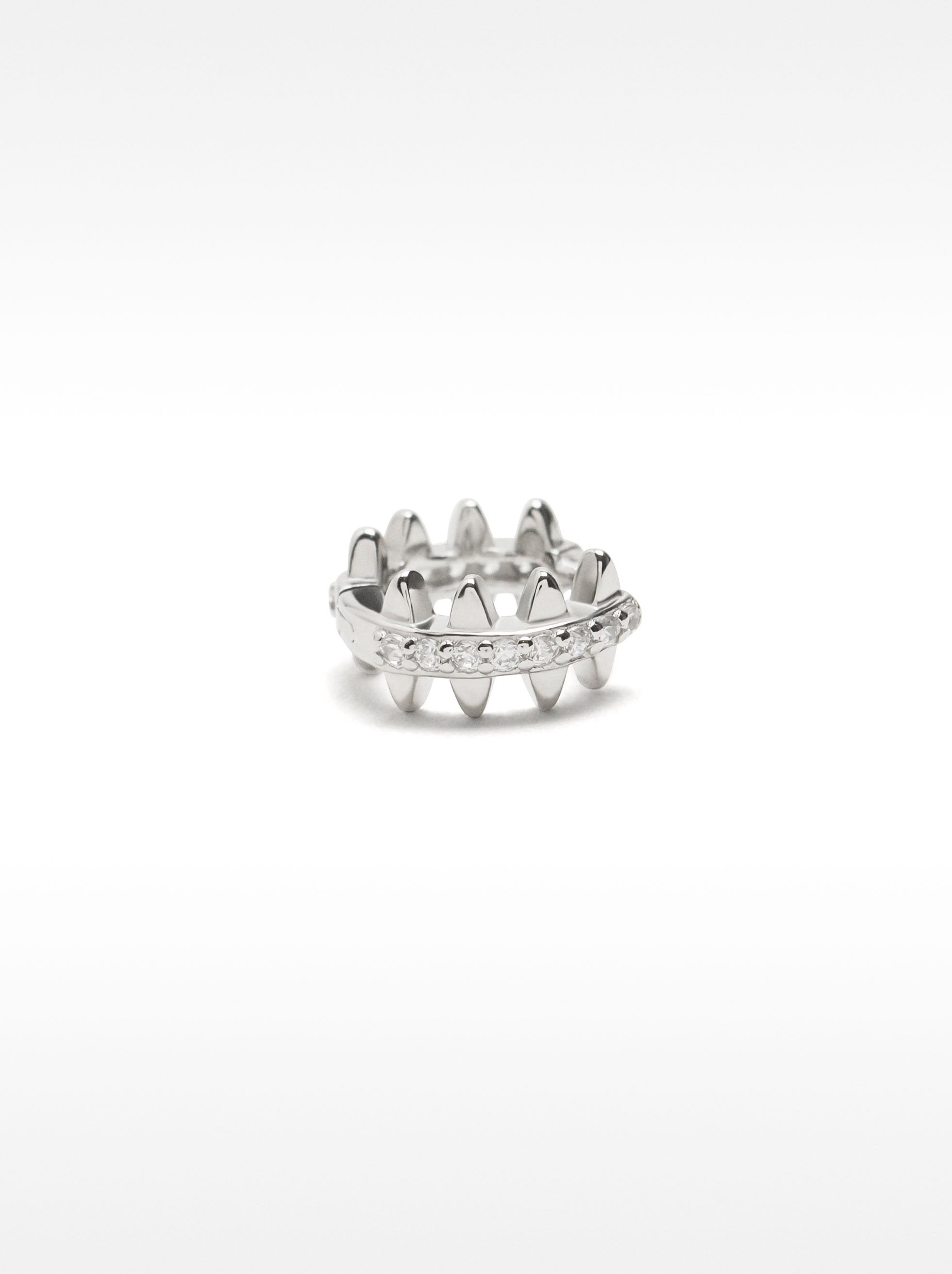 Pendiente Individual Con Circonitas Y Relieve - Plata De Ley 925