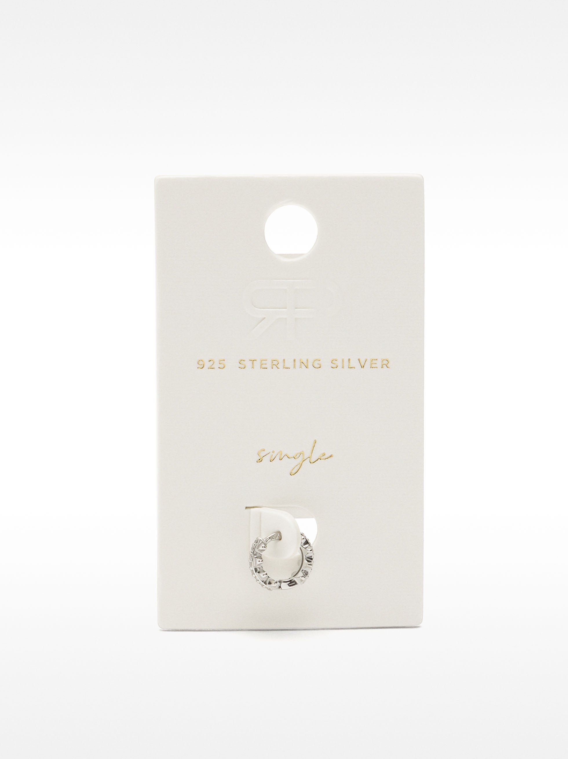 Pendiente Individual Con Circonitas Y Relieve - Plata De Ley 925