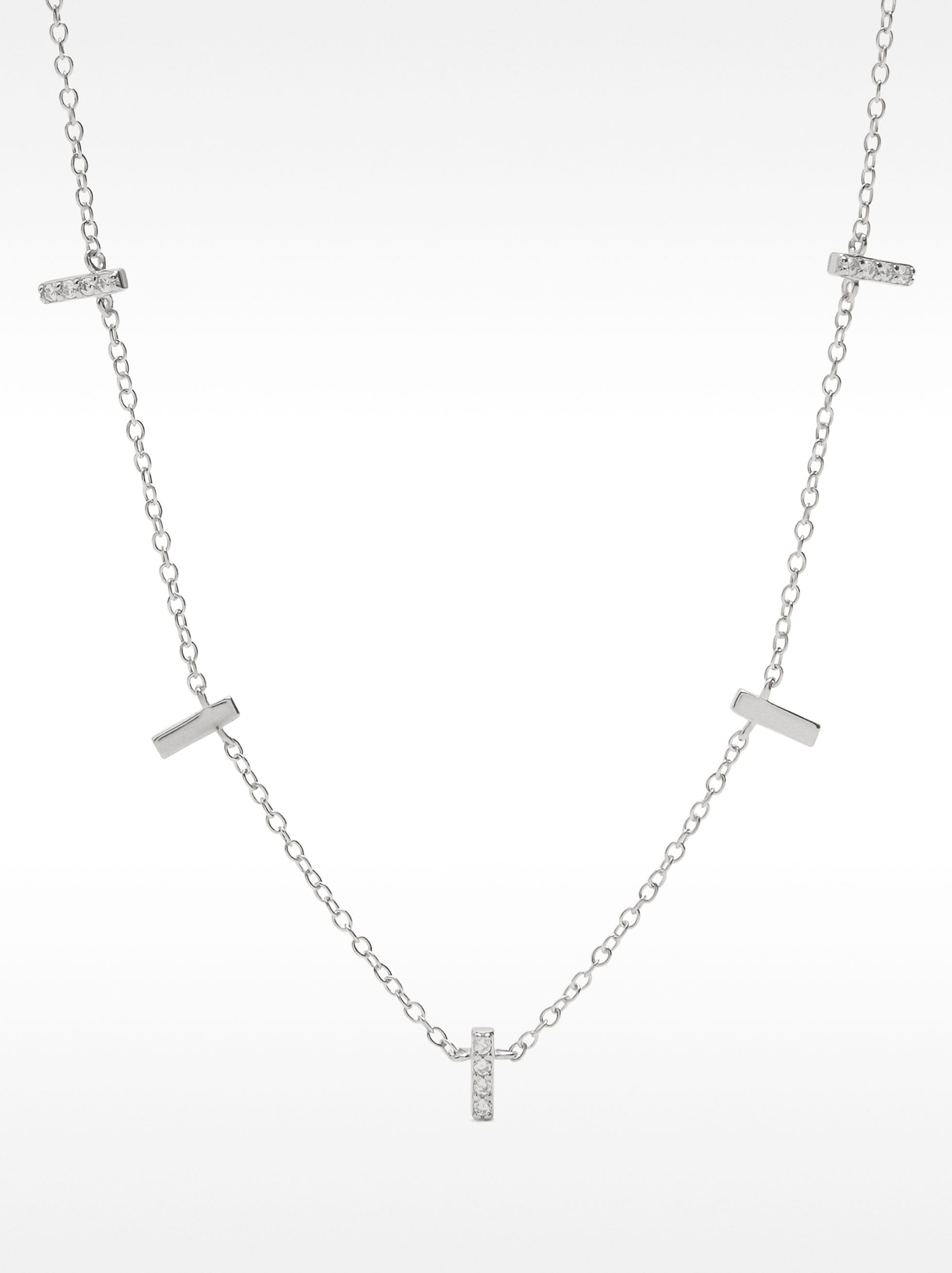 Collar Con Barras Y Circonitas - Plata De Ley 925