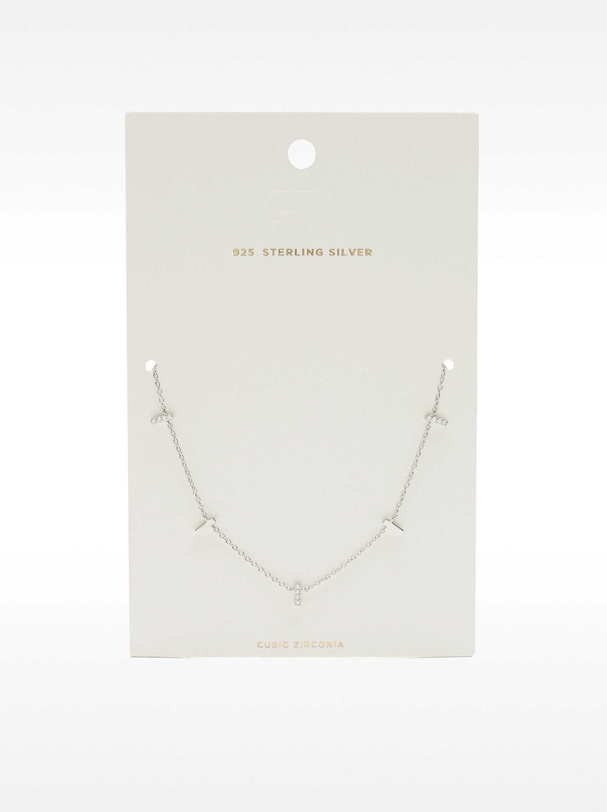 Collar Con Barras Y Circonitas - Plata De Ley 925