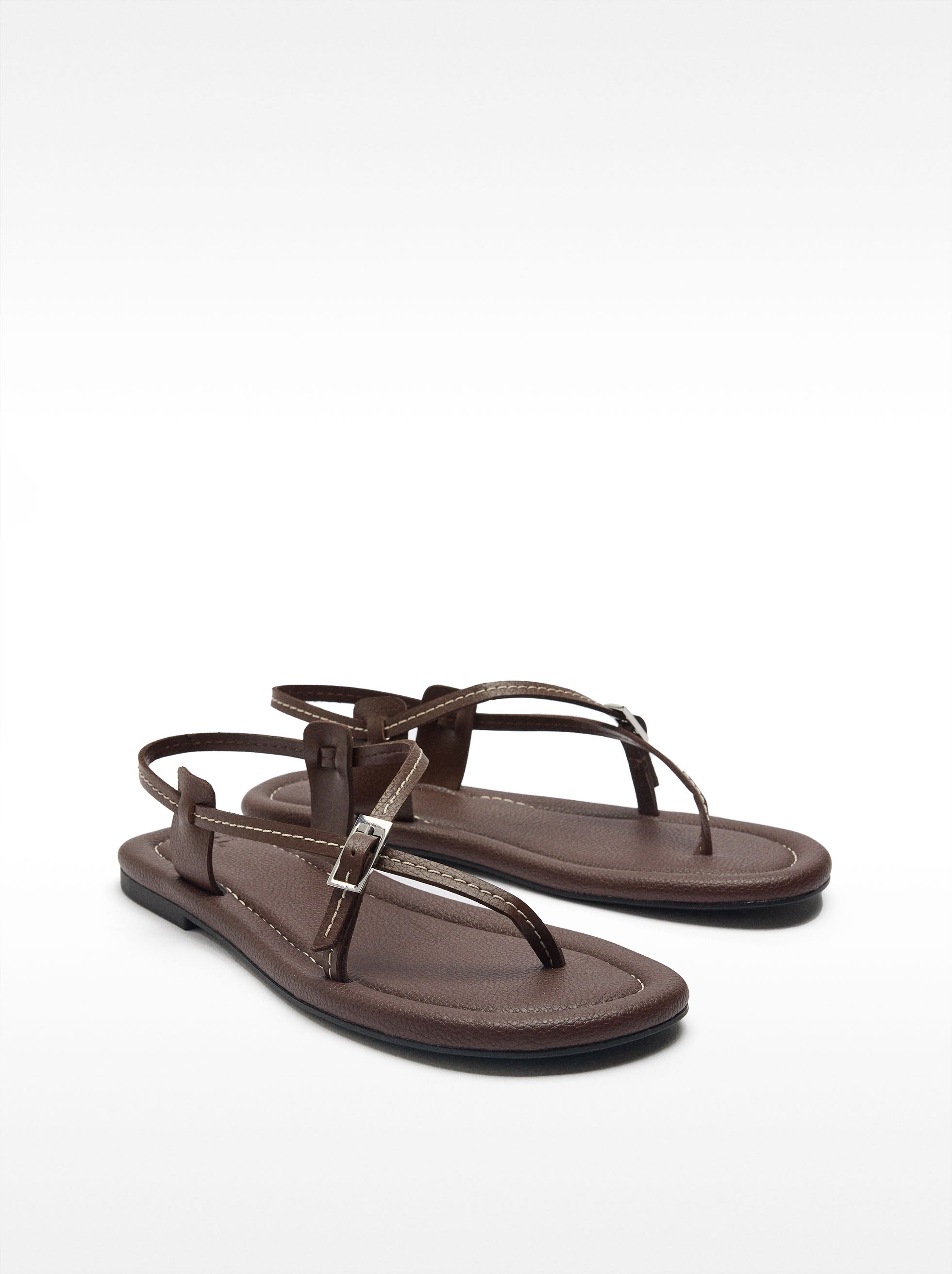 Sandalias Planas De Piel Con Tiras Finas