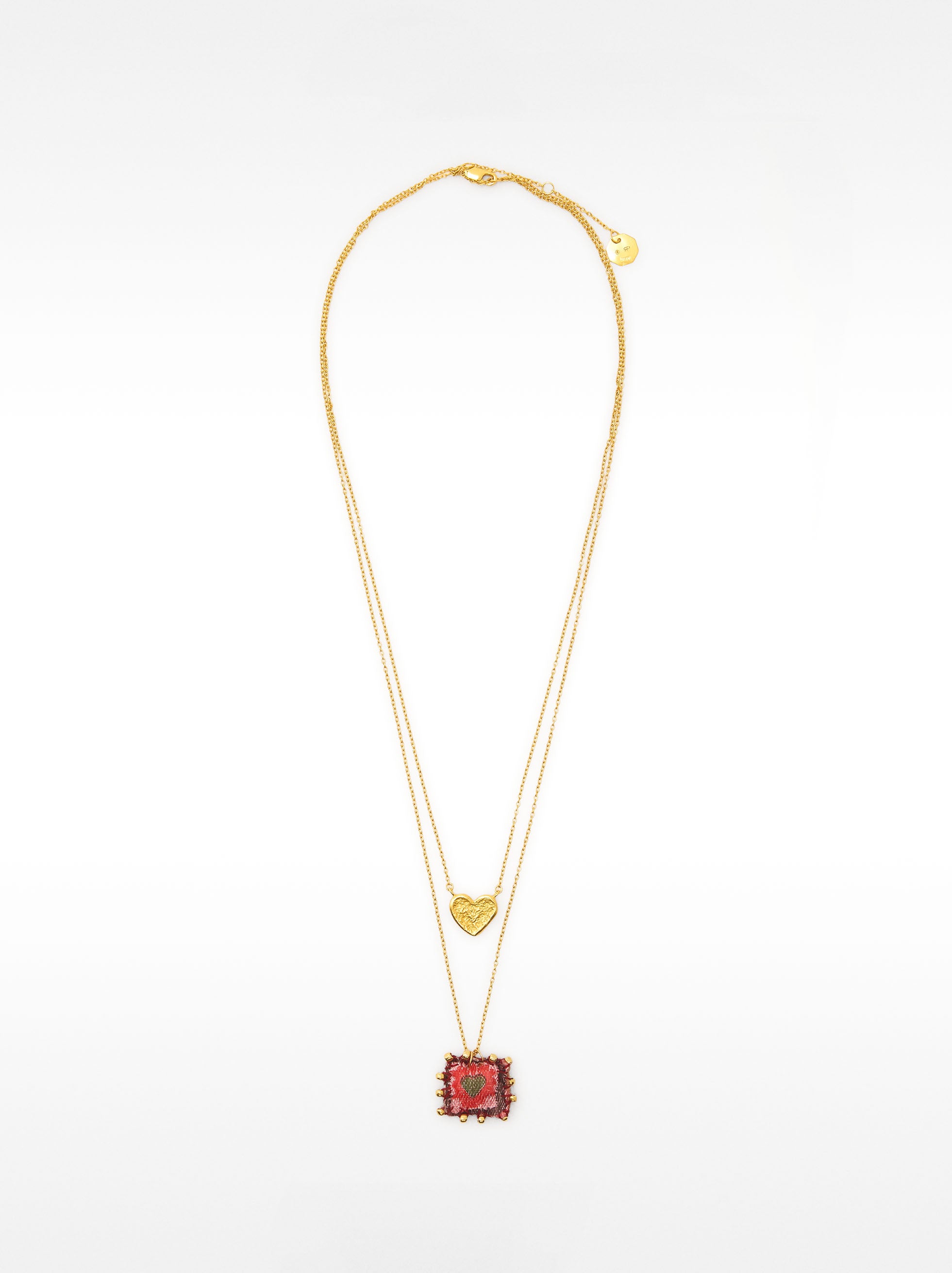 Collar Doble Con Colgantes De Corazón - Plata De Ley 925