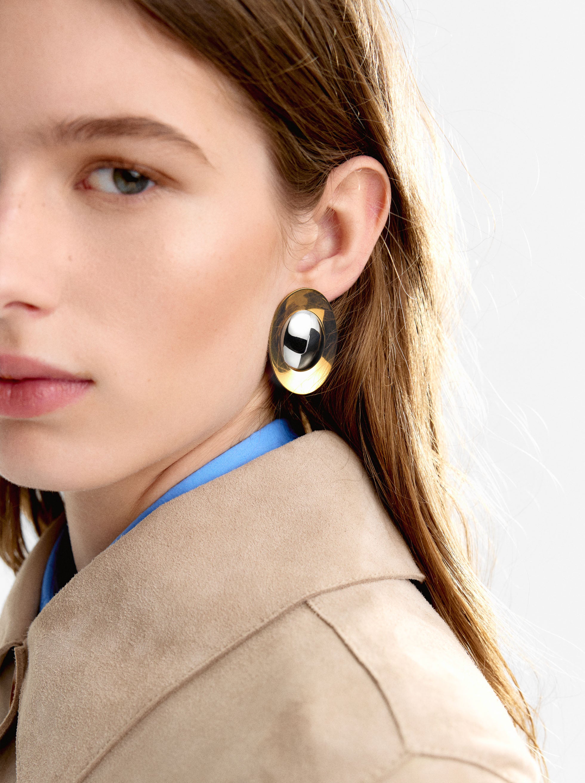 Aretes Bicolor Ovalados - Acero Inoxidable