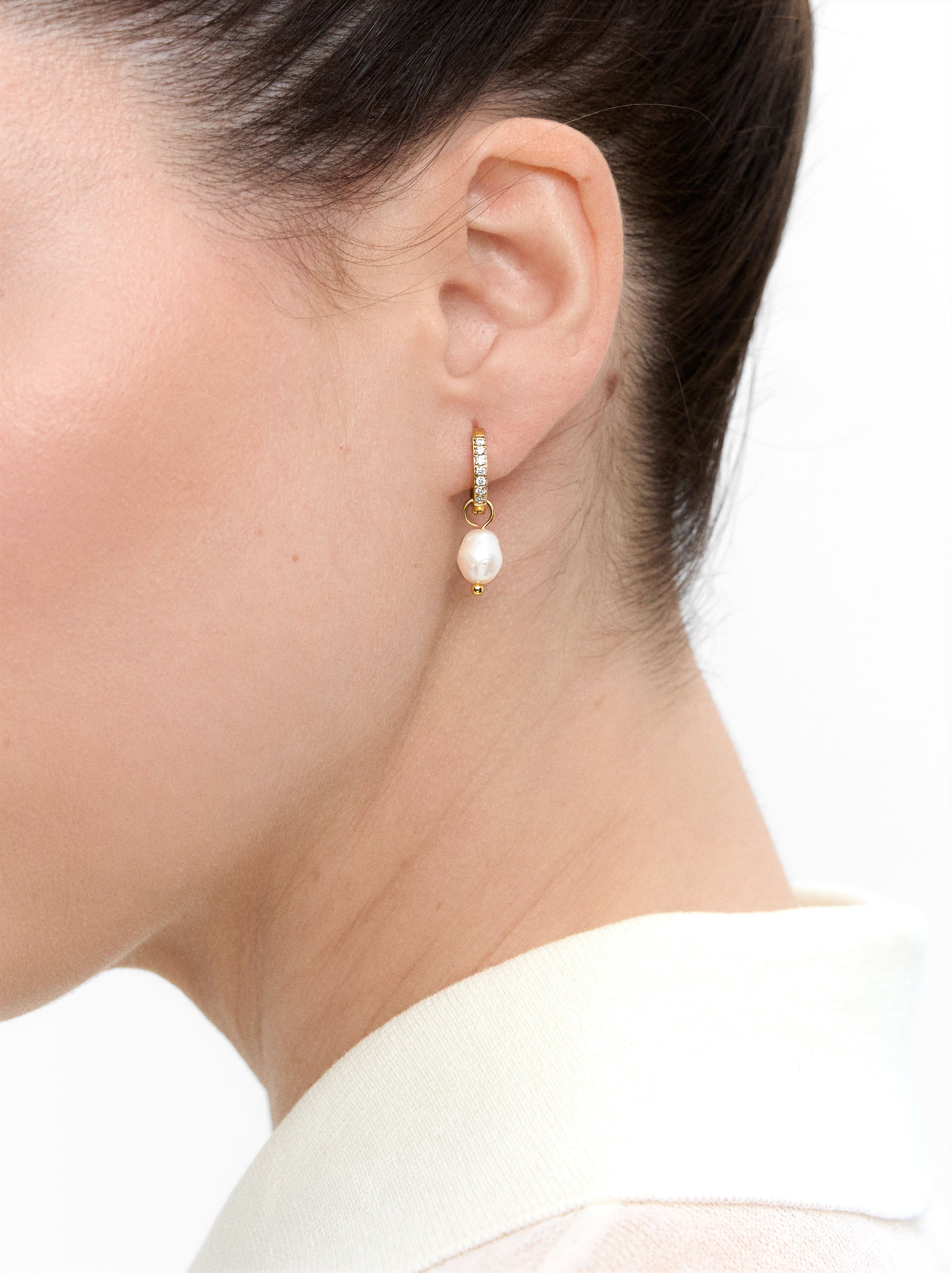 Pendientes De Aro Con Perlas De Agua Dulce - Acero Inoxidable