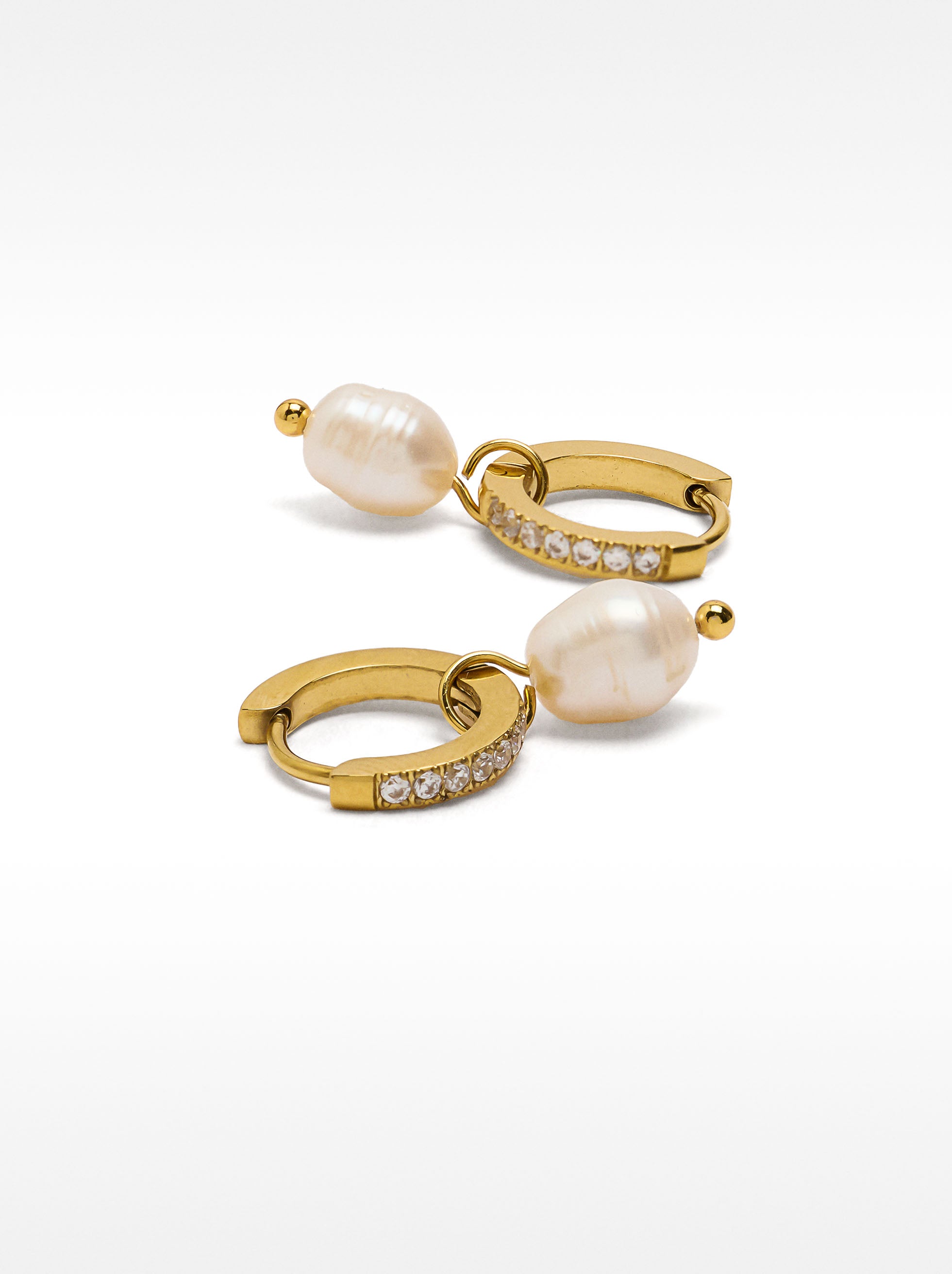 Pendientes De Aro Con Perlas De Agua Dulce - Acero Inoxidable