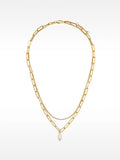 Collar Doble De Eslabones Con Perla De Agua Dulce - Acero Inoxidable