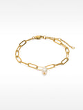 Pulsera De Eslabones Con Perla De Agua Dulce - Acero Inoxidable