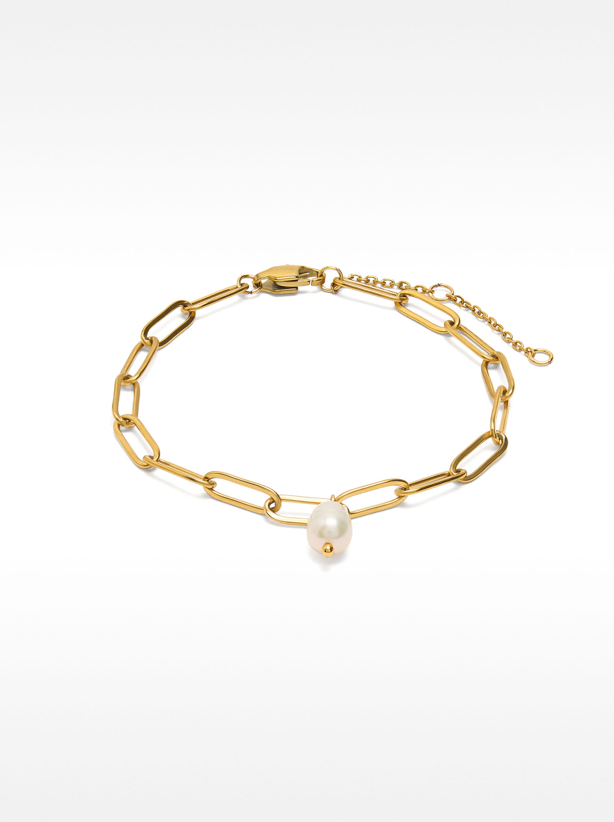 Pulsera De Eslabones Con Perla De Agua Dulce - Acero Inoxidable