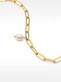 Pulsera De Eslabones Con Perla De Agua Dulce - Acero Inoxidable