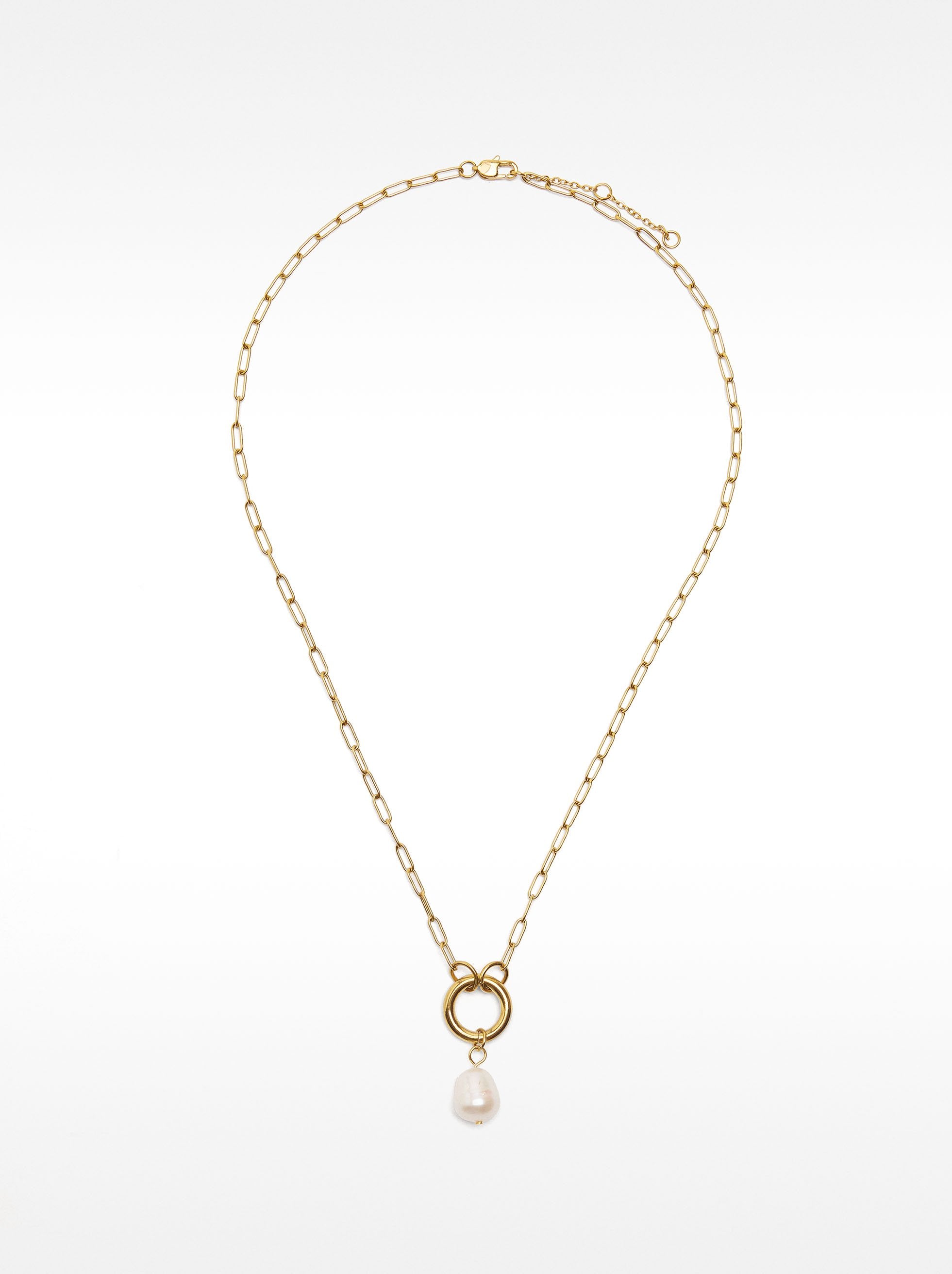 Collar De Eslabones Con Perla De Agua Dulce - Acero Inoxidable