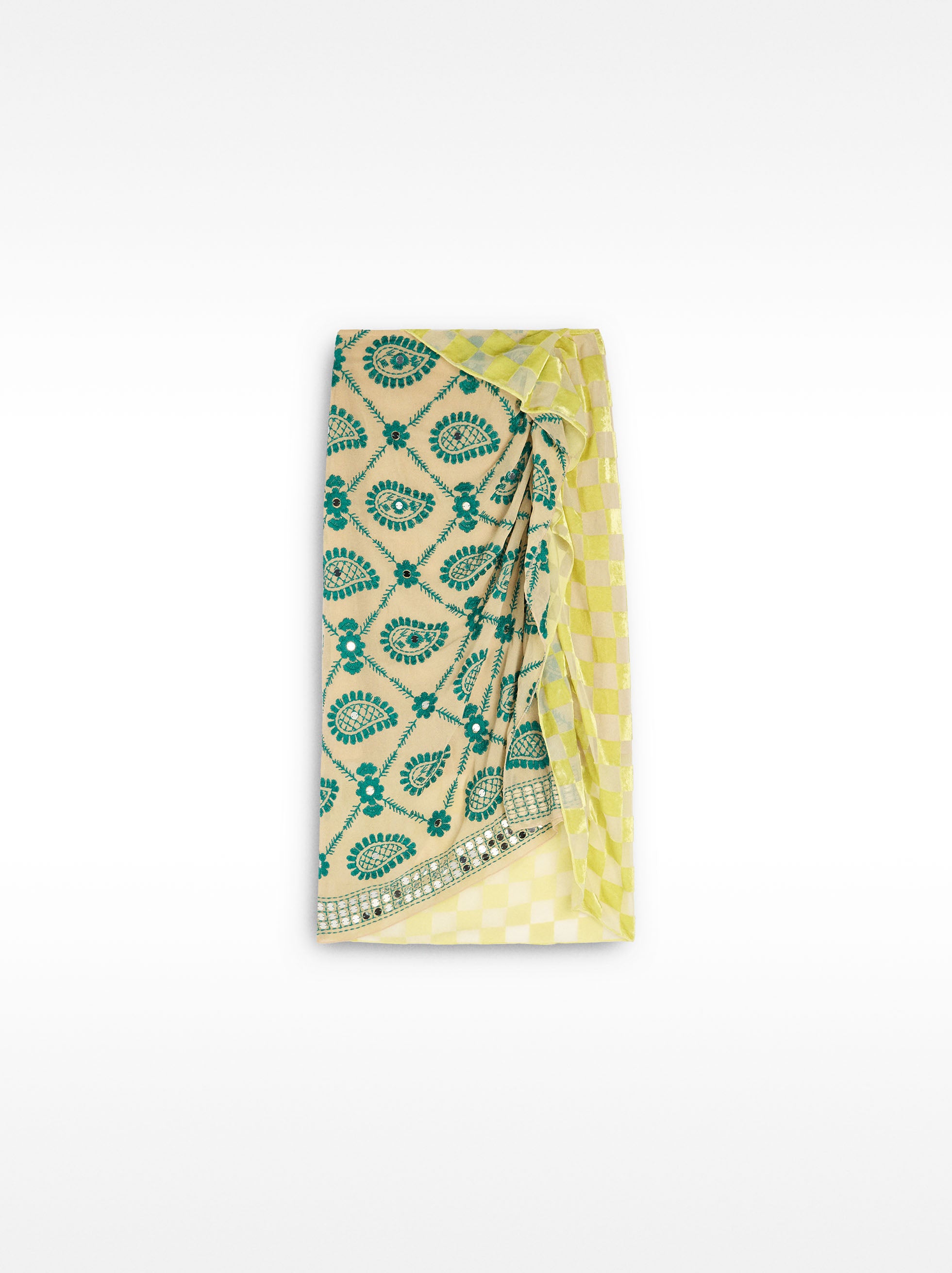 Falda Midi Drapeada Con Bordado