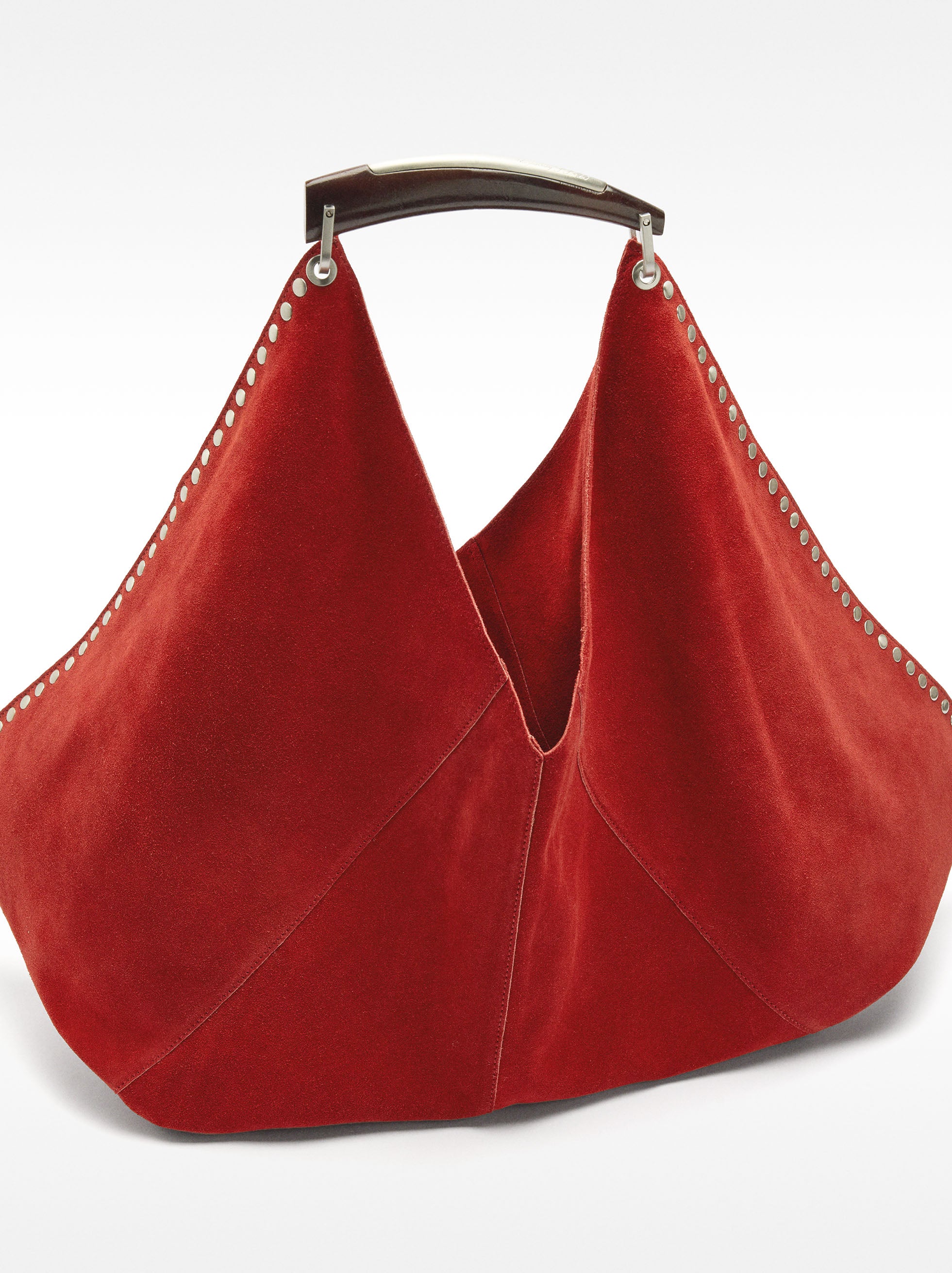 Cartera De Hombro En Cuero De Ante Con Tachuelas