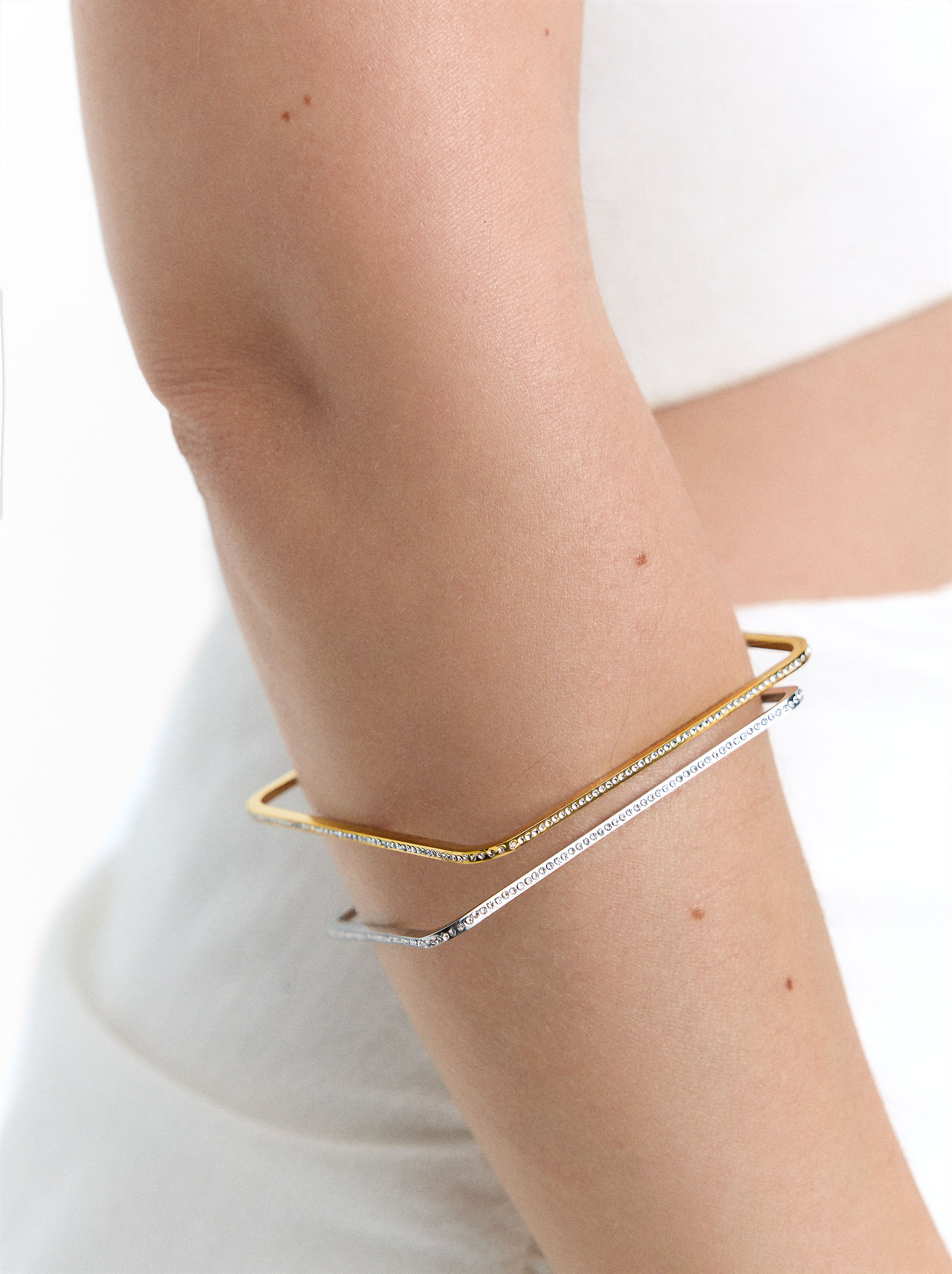 Set De Pulseras Cuadradas Cristales - Acero Inoxidable