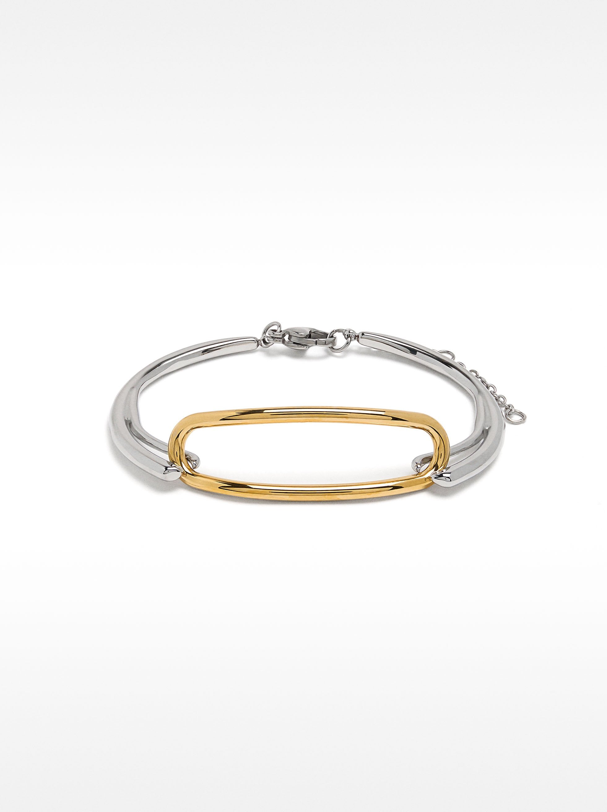 Pulsera Bicolor Con Detalle Ovalado - Acero Inoxidable