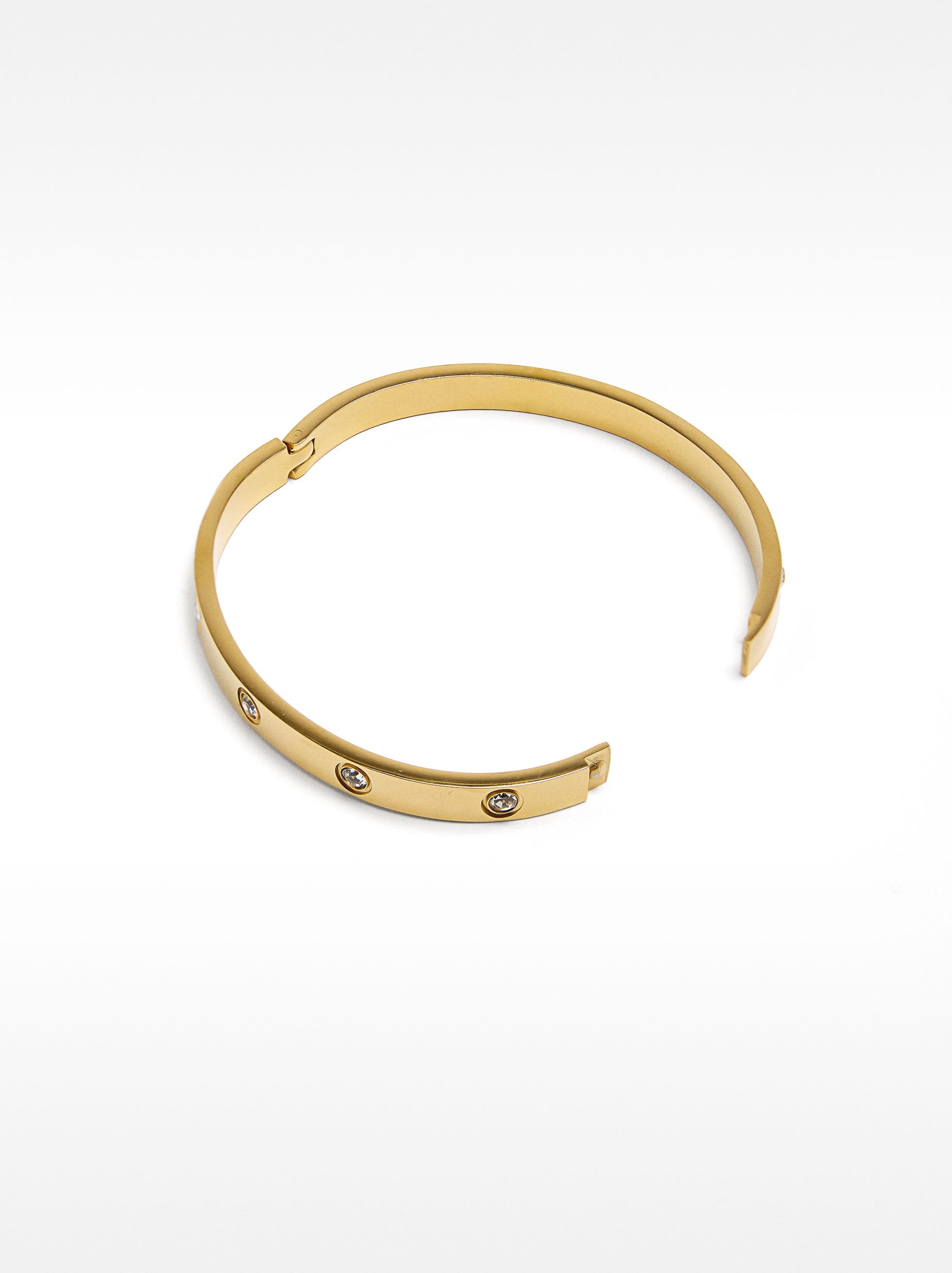 Pulsera Rígida Con Cristales - Acero Inoxidable