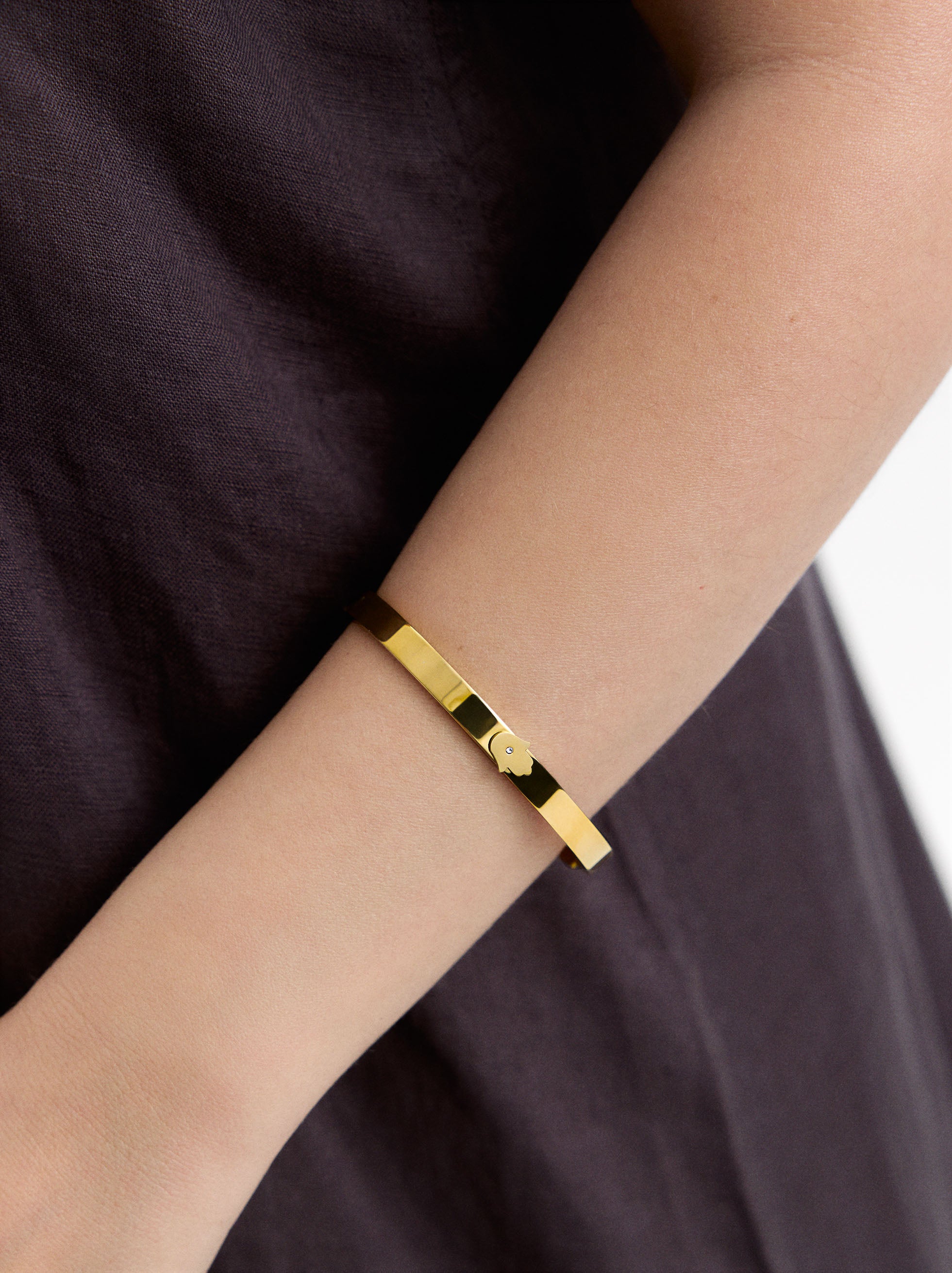 Pulsera Rígida Mano De Fátima - Acero Inoxidable