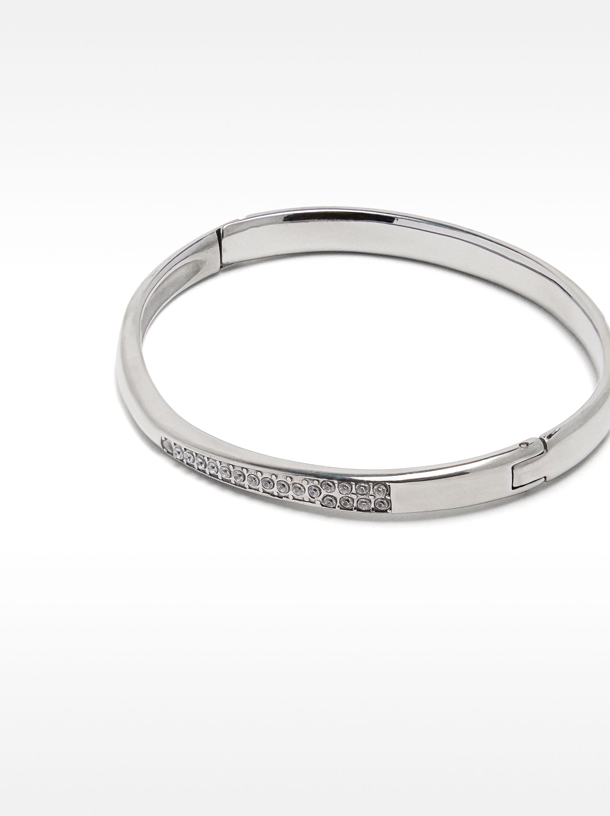 Pulsera Rígida Con Cristales - Acero Inoxidable