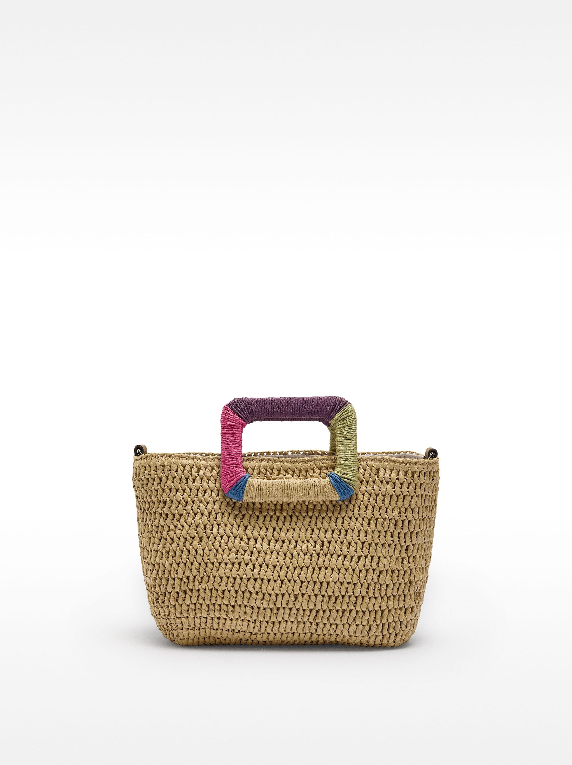 Bolso Tote Efecto Rafia Con Asa Multicolor