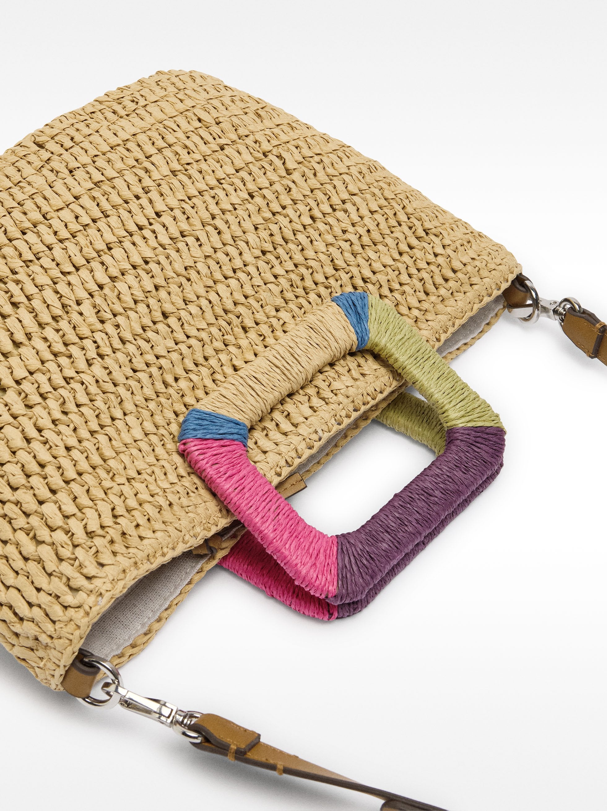 Bolso Tote Efecto Rafia Con Asa Multicolor