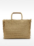 Bolso Shopper Efecto Rafia Con Flecos