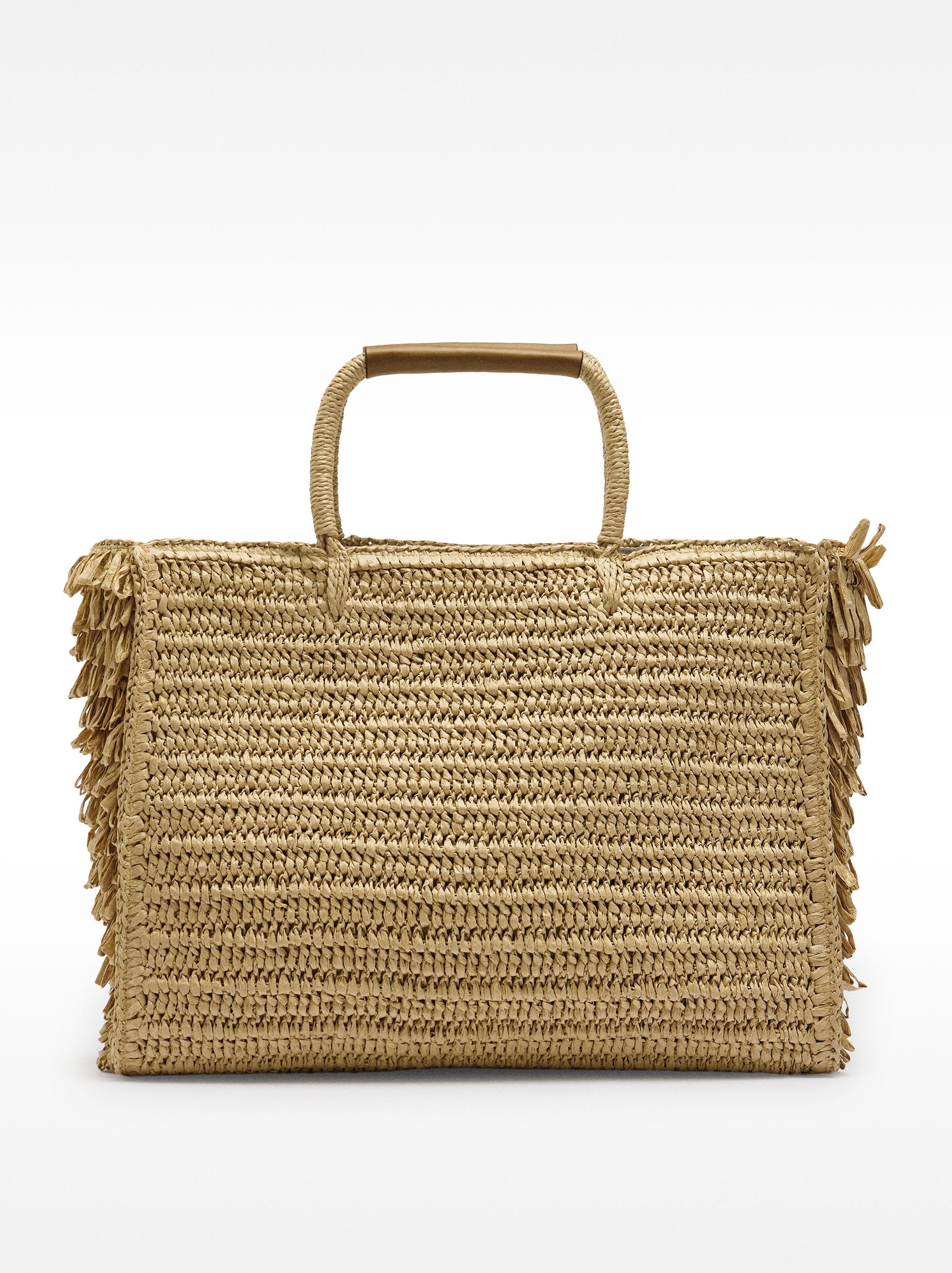 Bolso Shopper Efecto Rafia Con Flecos