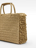 Bolso Shopper Efecto Rafia Con Flecos