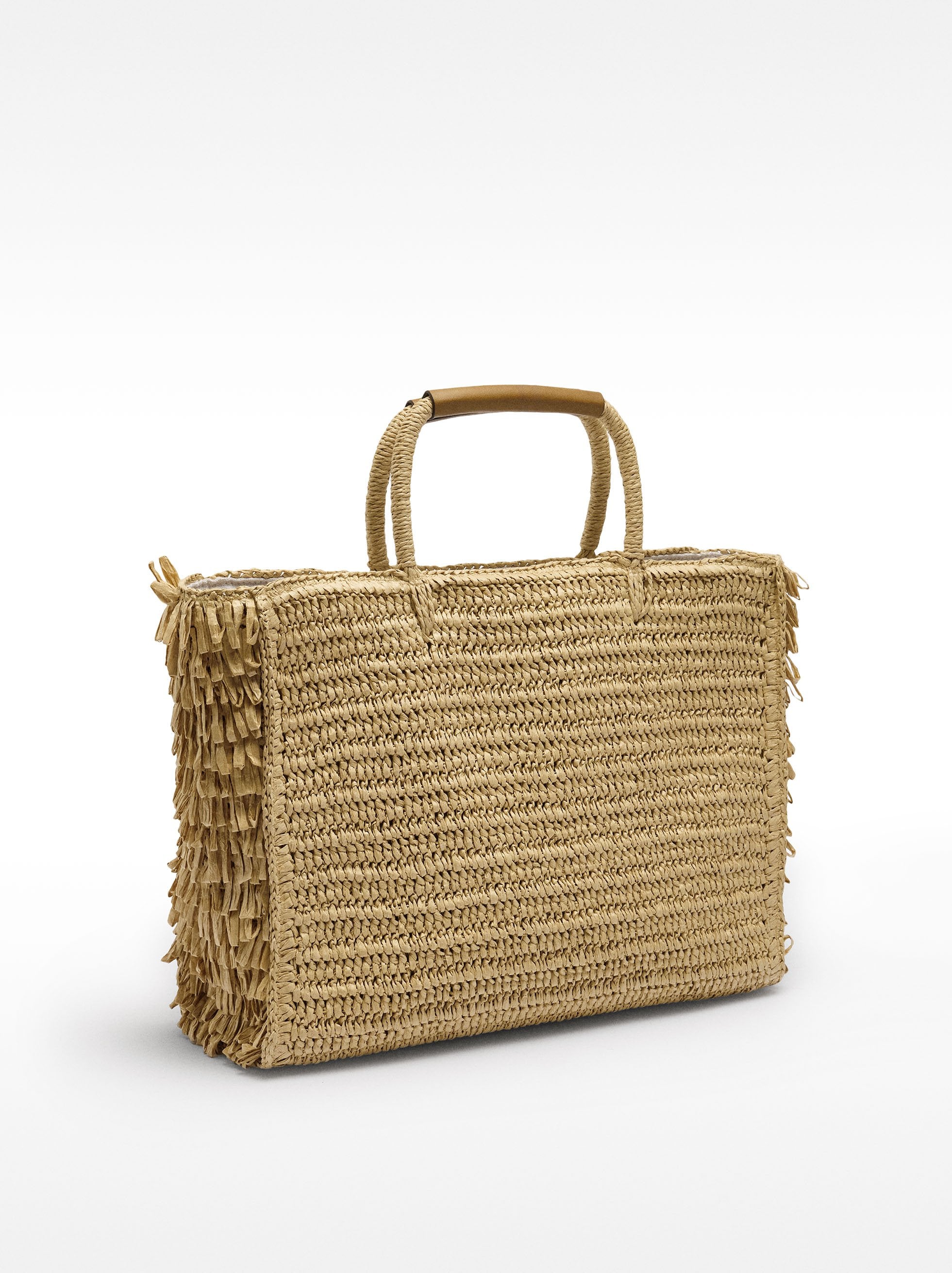 Bolso Shopper Efecto Rafia Con Flecos