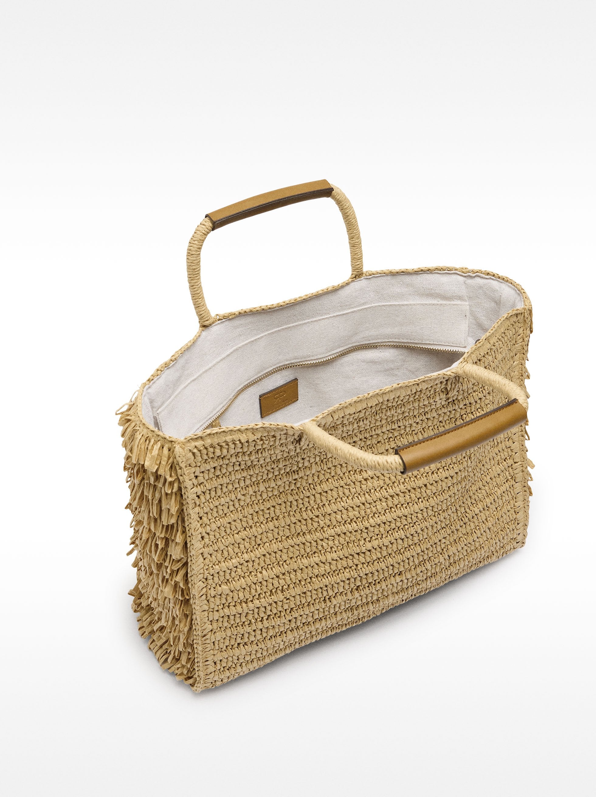 Bolso Shopper Efecto Rafia Con Flecos