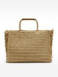 Bolso Shopper Efecto Rafia Con Flecos