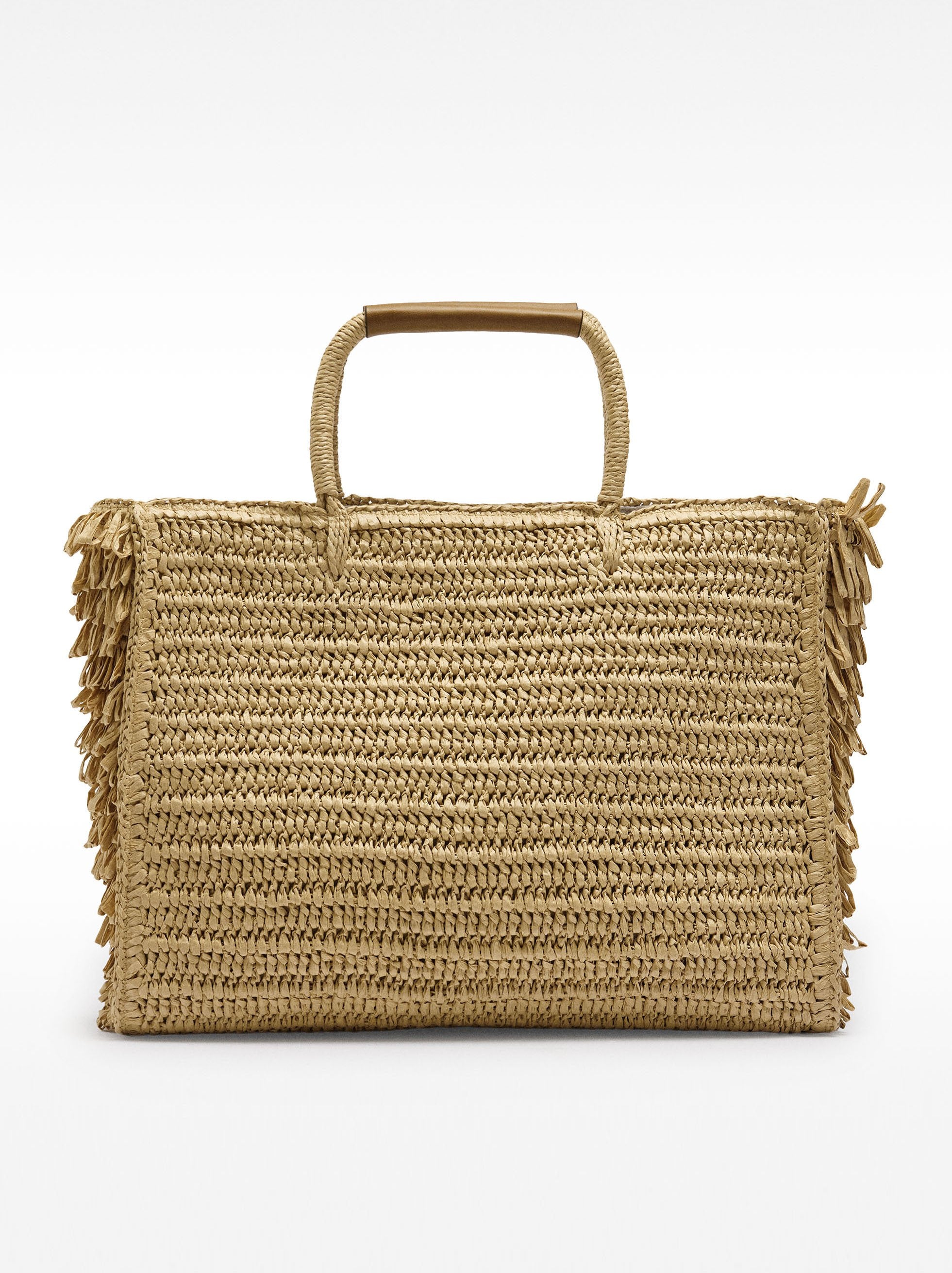 Bolso Shopper Efecto Rafia Con Flecos