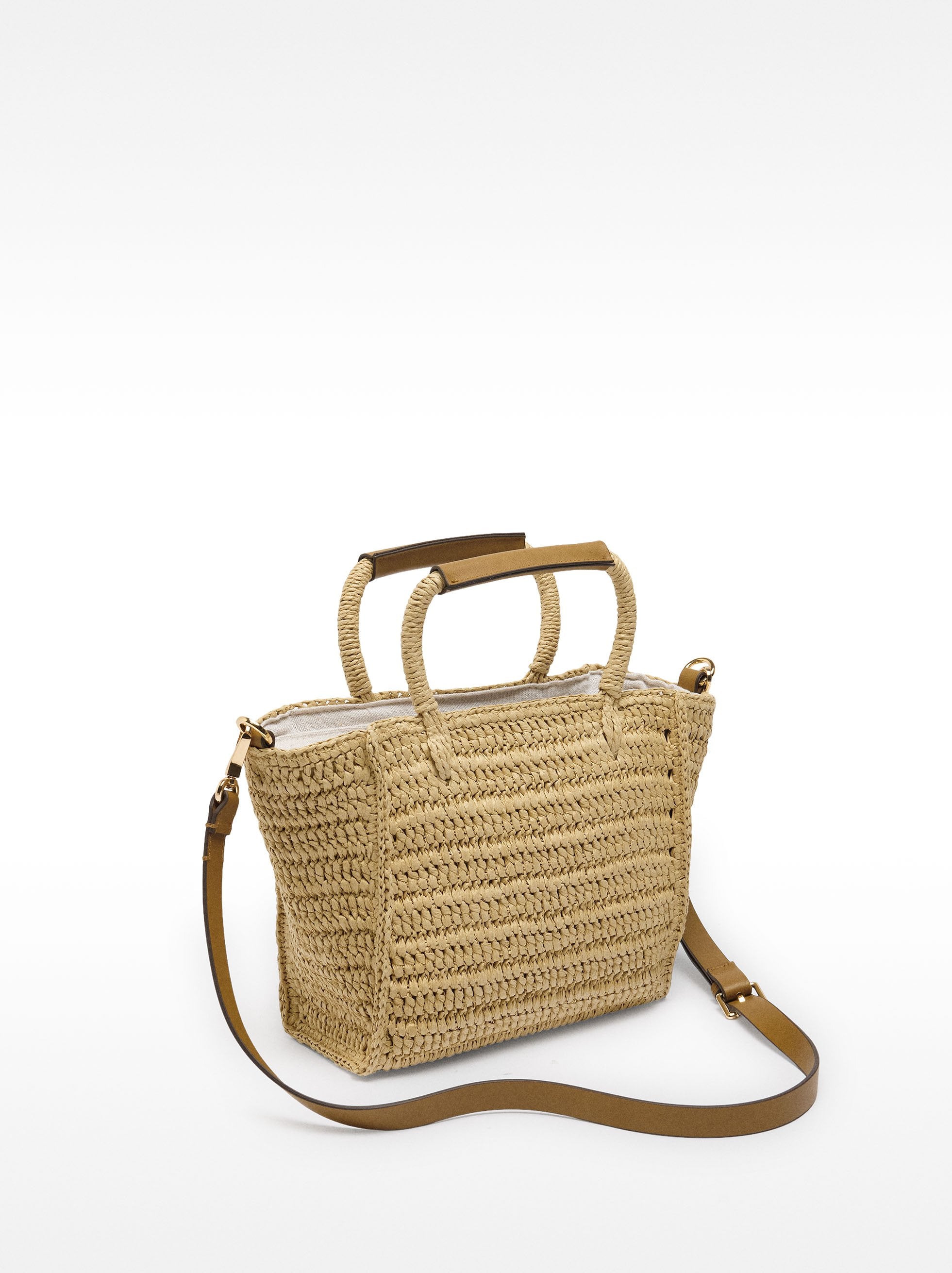 Bolso Tote Efecto Rafia Con Bandolera