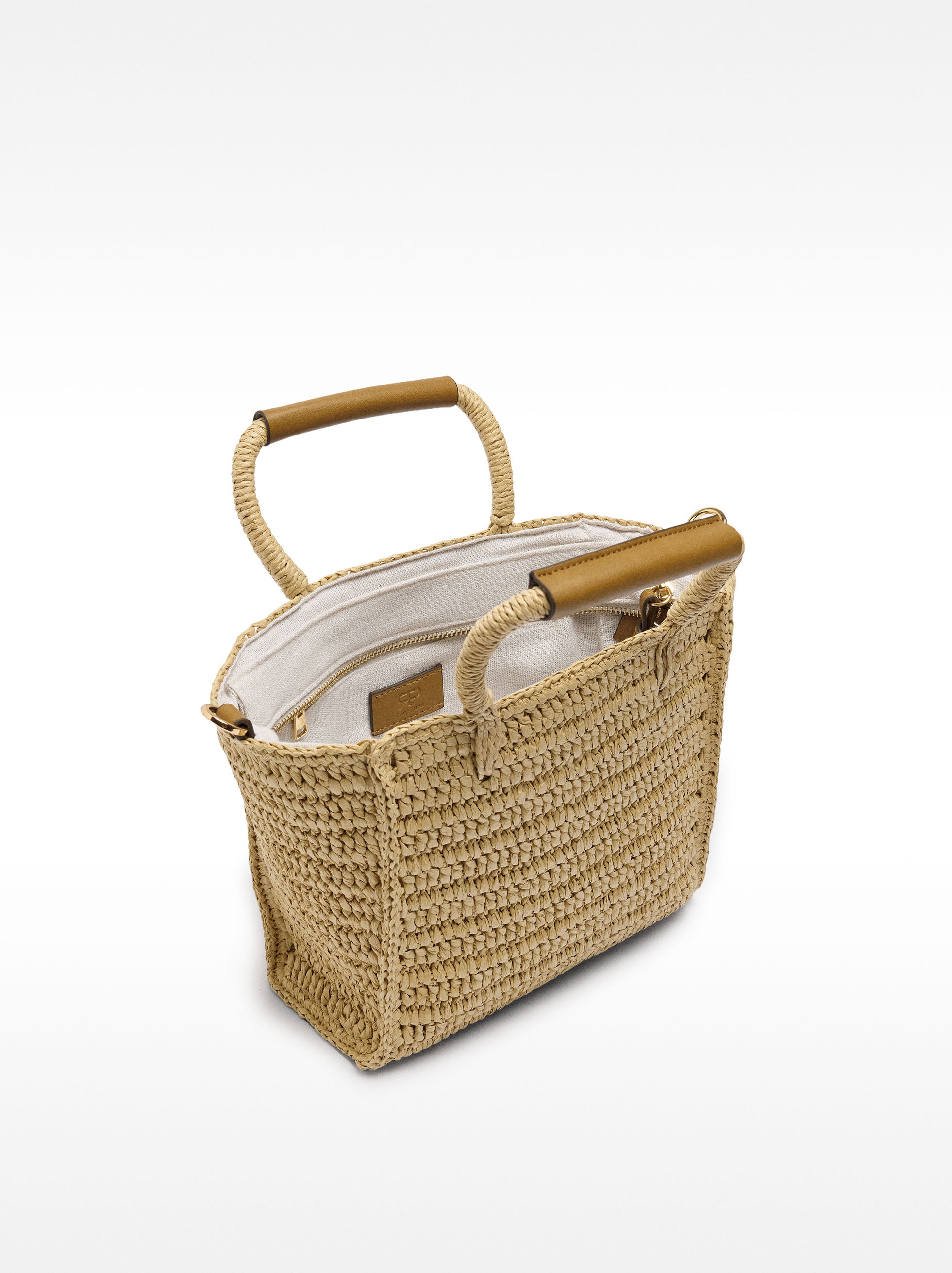 Bolso Tote Efecto Rafia Con Bandolera