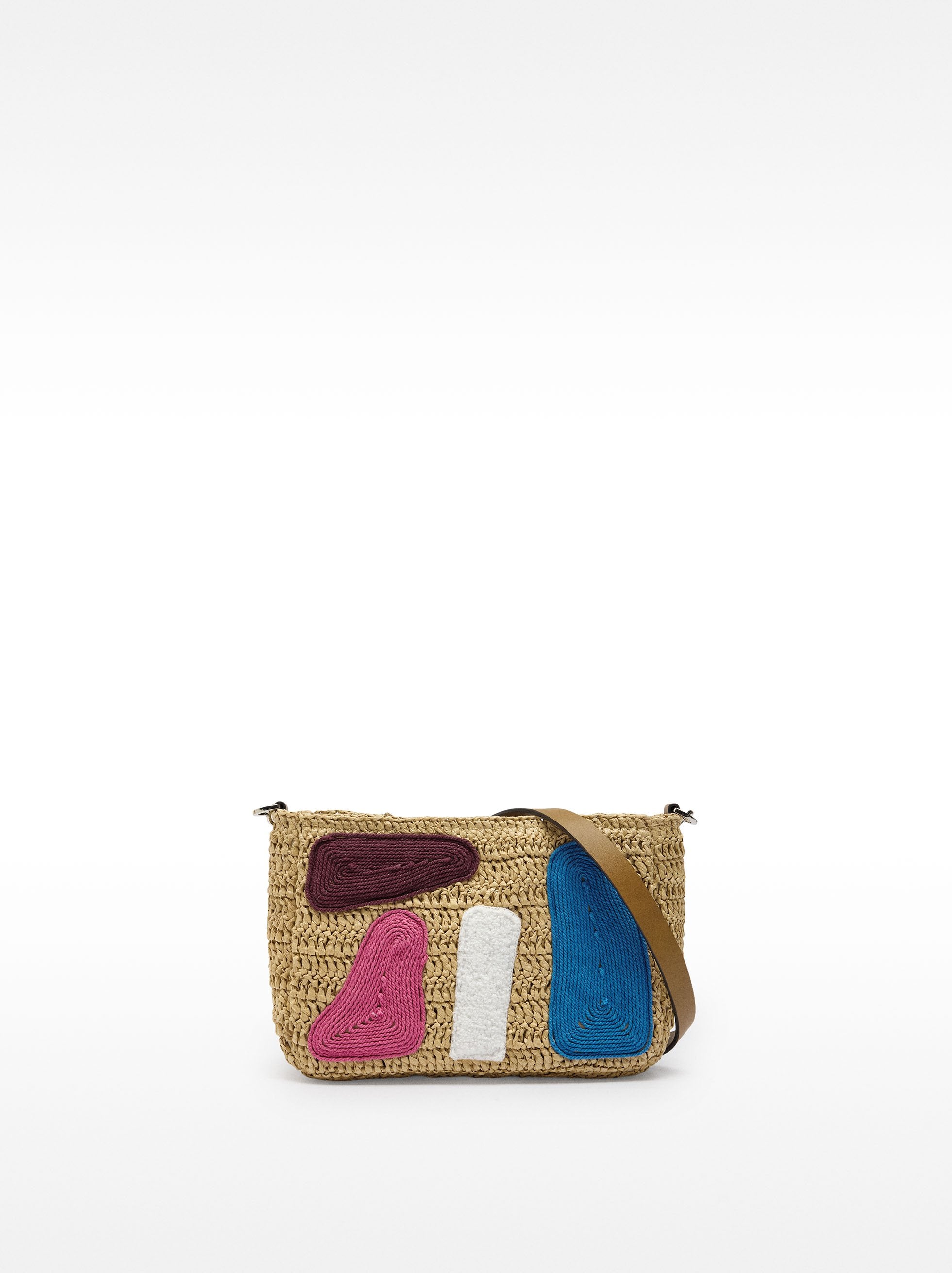 Bolso Bandolera Efecto Rafia Aplicaciones Multicolor