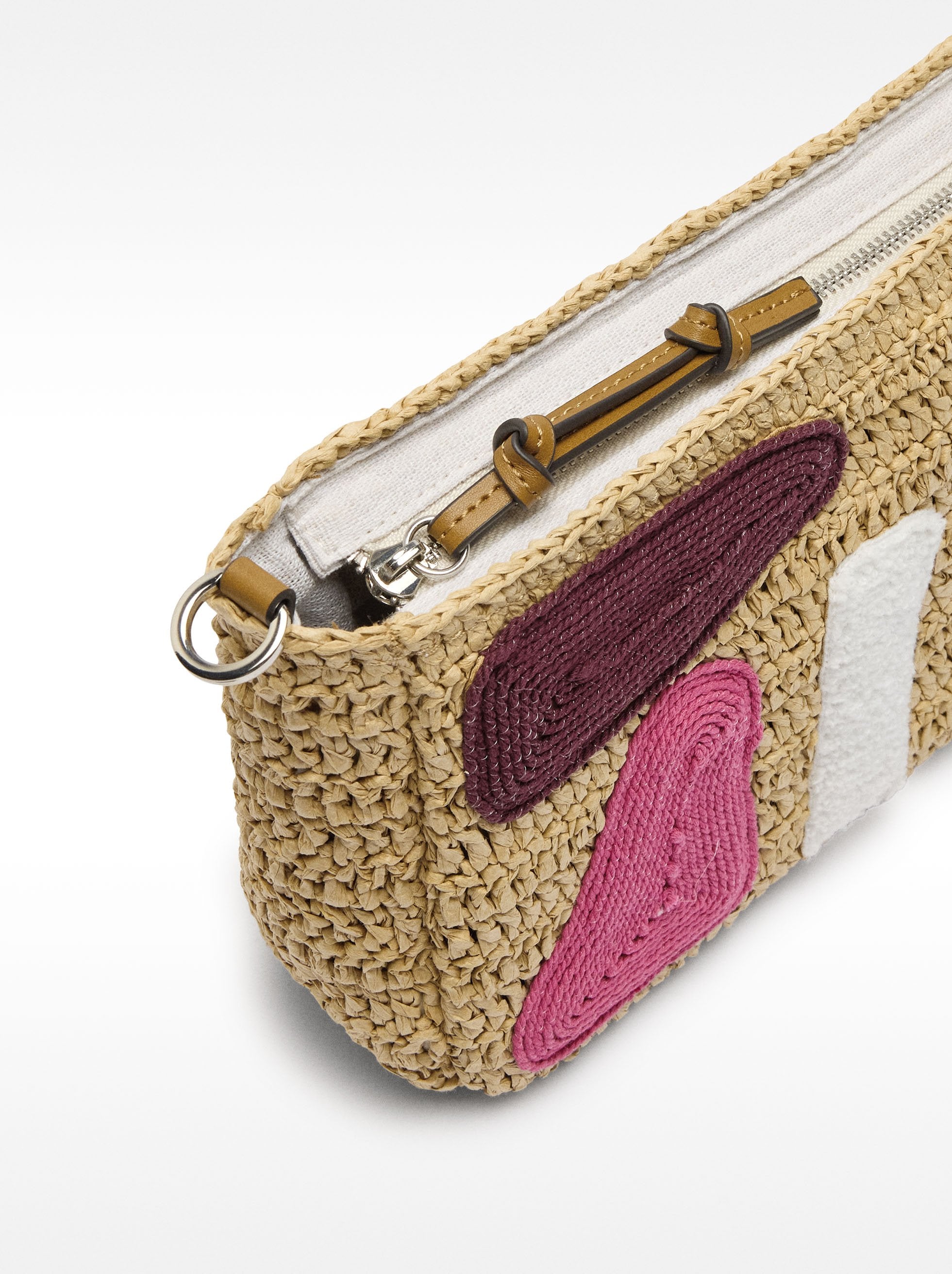 Bolso Bandolera Efecto Rafia Aplicaciones Multicolor