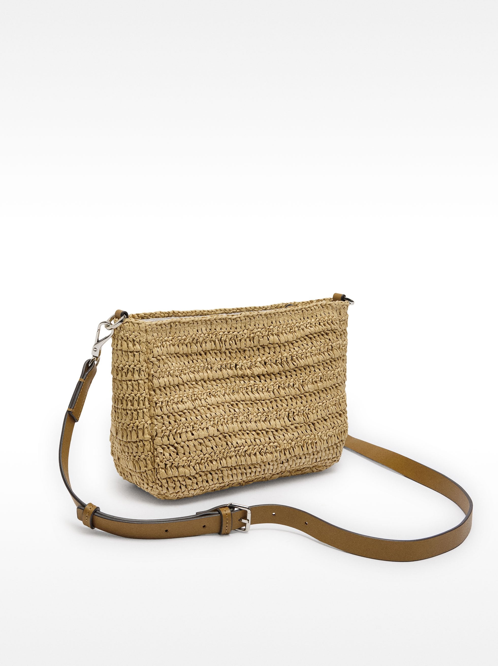 Bolso Bandolera Efecto Rafia Aplicaciones Multicolor