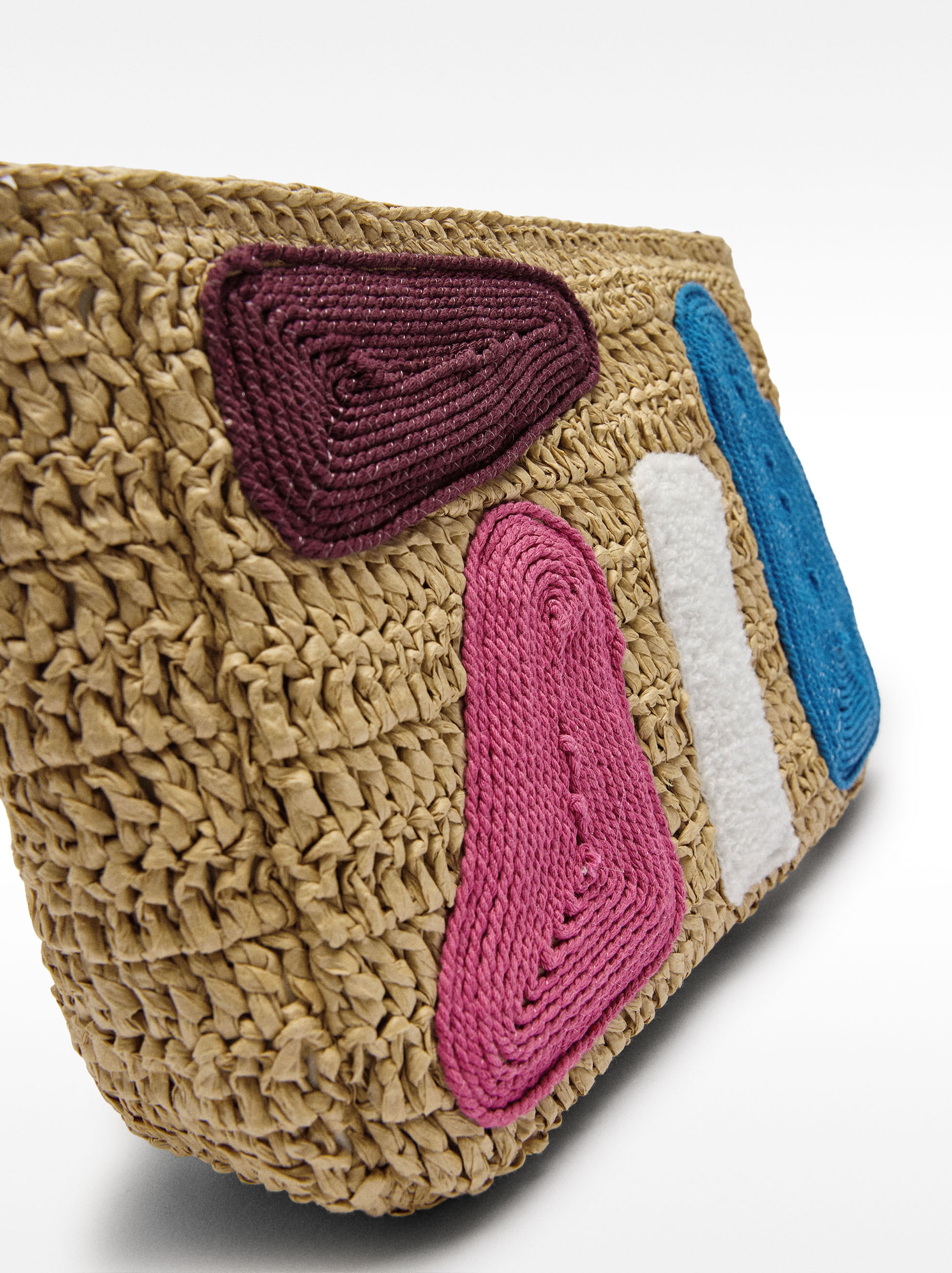 Bolso Bandolera Efecto Rafia Aplicaciones Multicolor