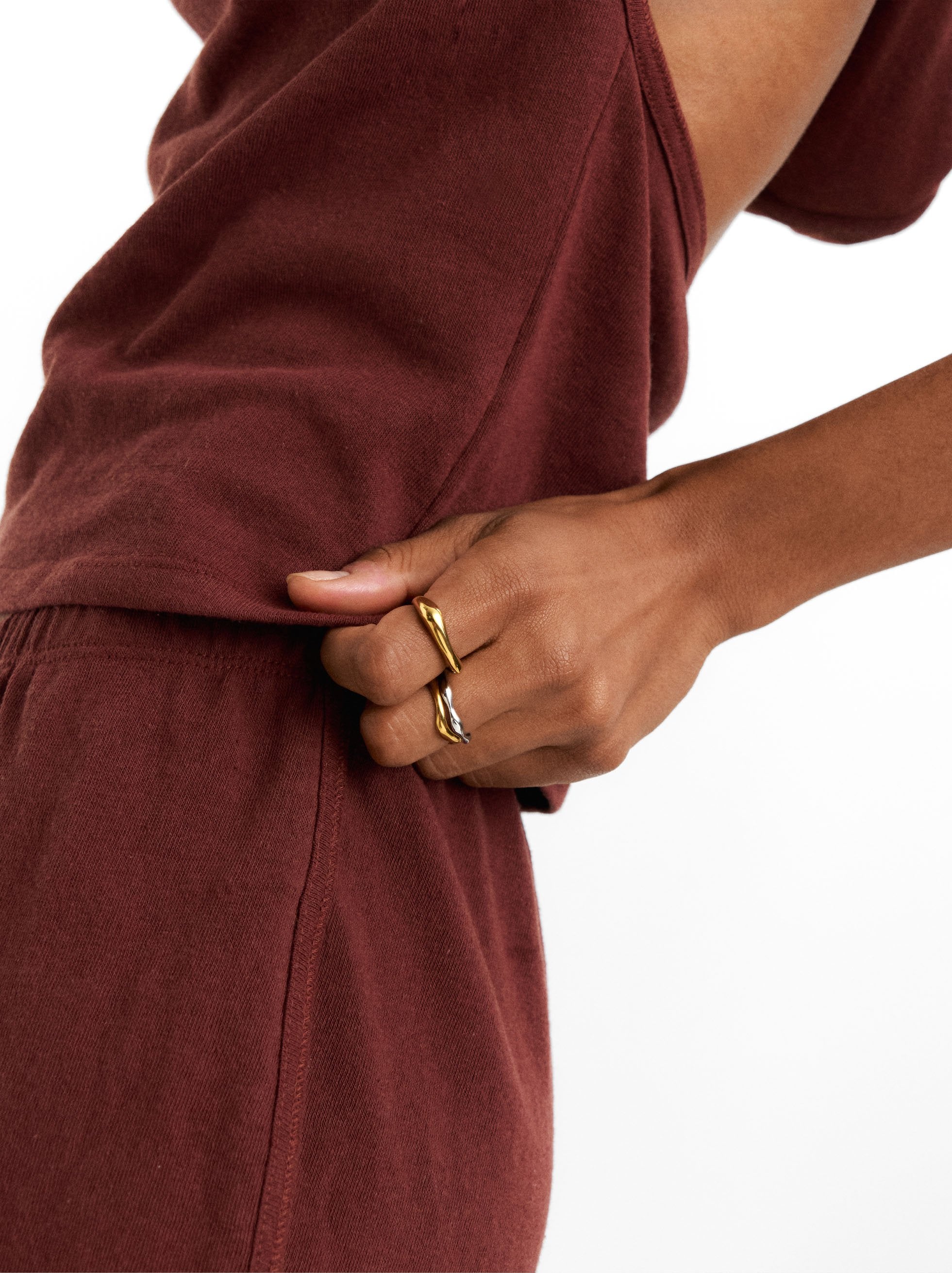 Set De Anillos Ondulados Bicolor - Acero Inoxidable