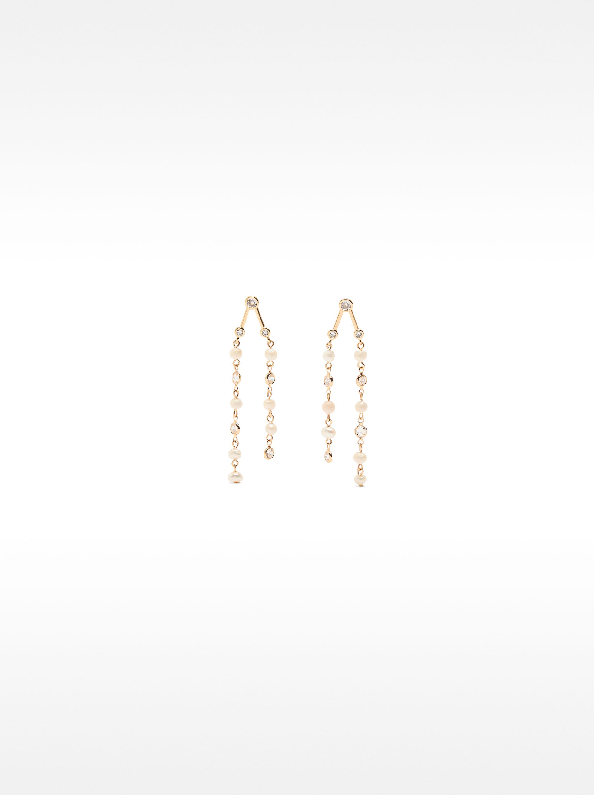 Pendientes Largos Con Circonitas Y Perlas De Agua Dulce